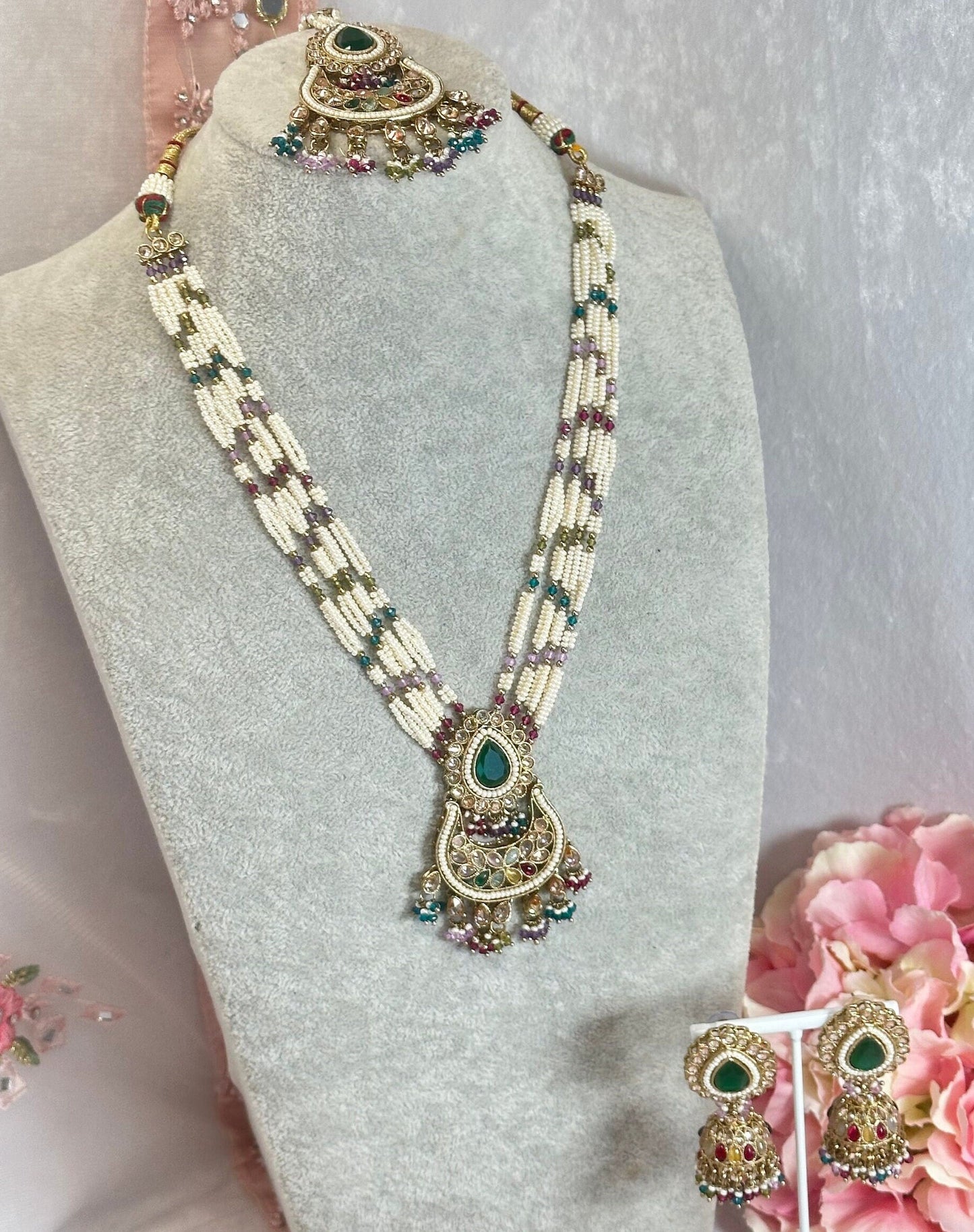 Multicolour Short Mala Necklace Set Earring/ Tikka/ Tikli/ Indian/ Pakistani/Fashion Jewellery/ Gift for Women