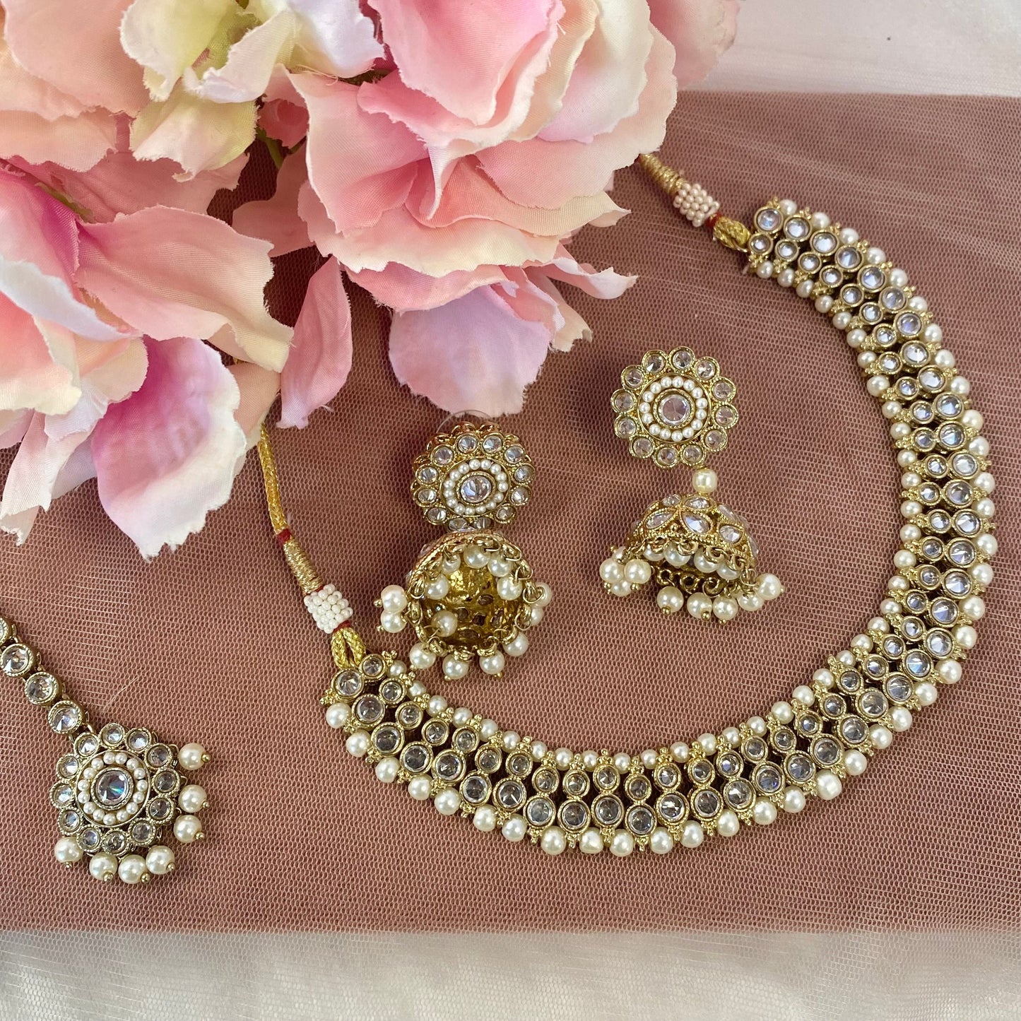 Pearl Necklace Set Earring/ Tikka/ Tikli/ Indian/ Pakistani/Fashion Jewellery/ Gift for Women