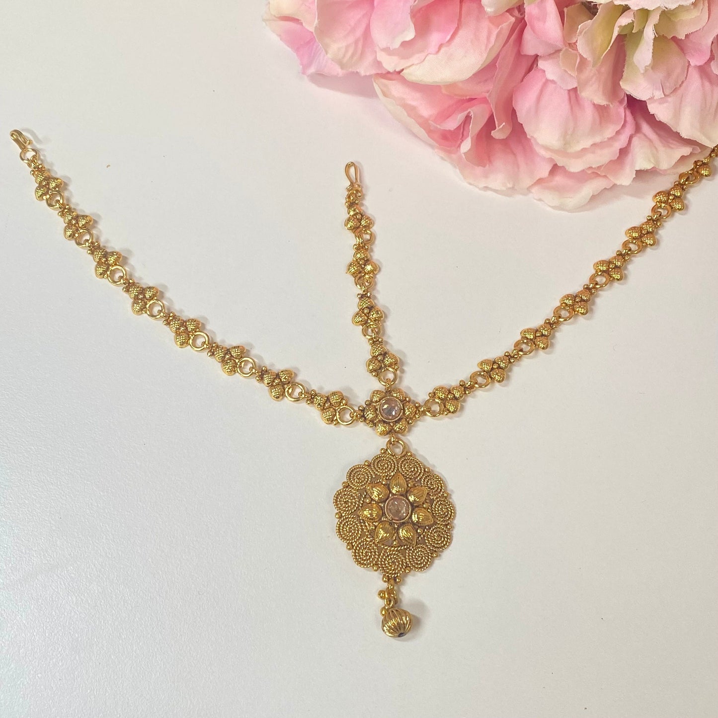 Bright Gold Mathapatti /Indian/Pakistani/Fashion Jewellery/ Bridal Forehead Jewellery Headpiece/Bollywood /phoolpatti