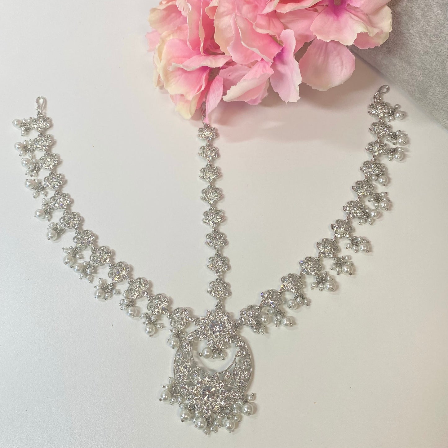 Silver Mathapatti /Indian/Pakistani/Fashion Jewellery/ Bridal Forehead Jewellery Headpiece/Bollywood /phoolpatti