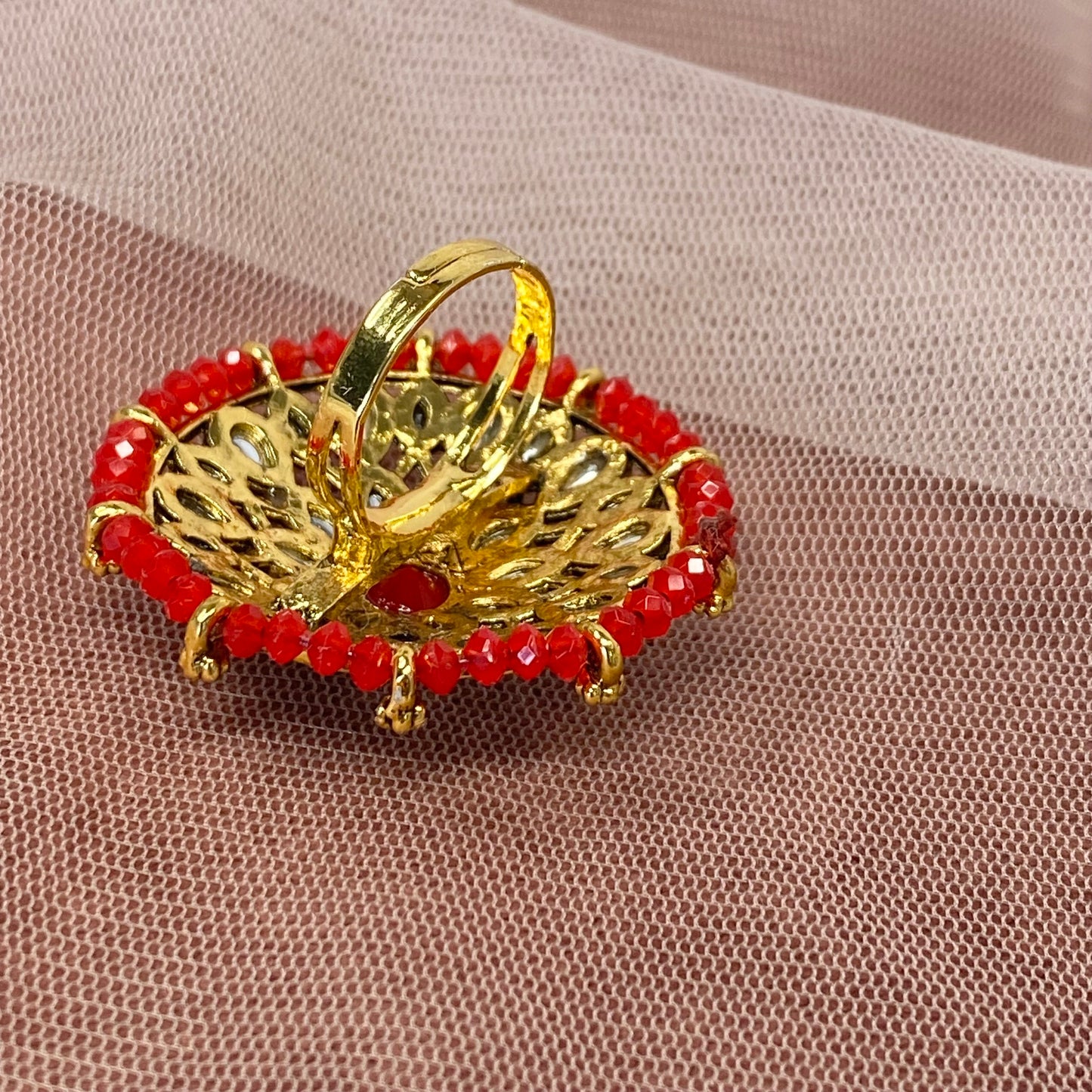 Large Red Faux Kundan Ring/ Fashion Jewellery/ Gift for Women/Indian/Pakistani style
