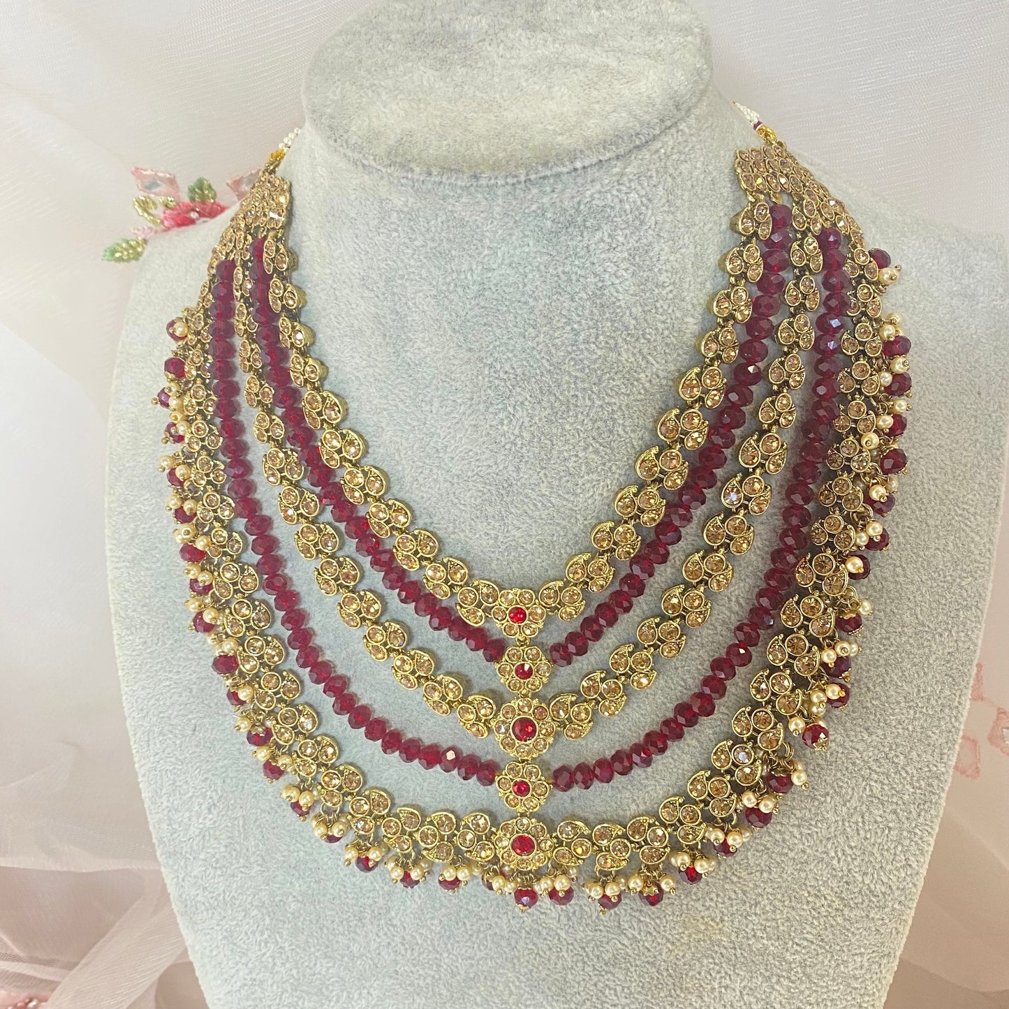 Maroon/ Golden Short Mala/ Unique Style/ Indian/ Pakistani/Fashion Jewellery/ Gift for Women