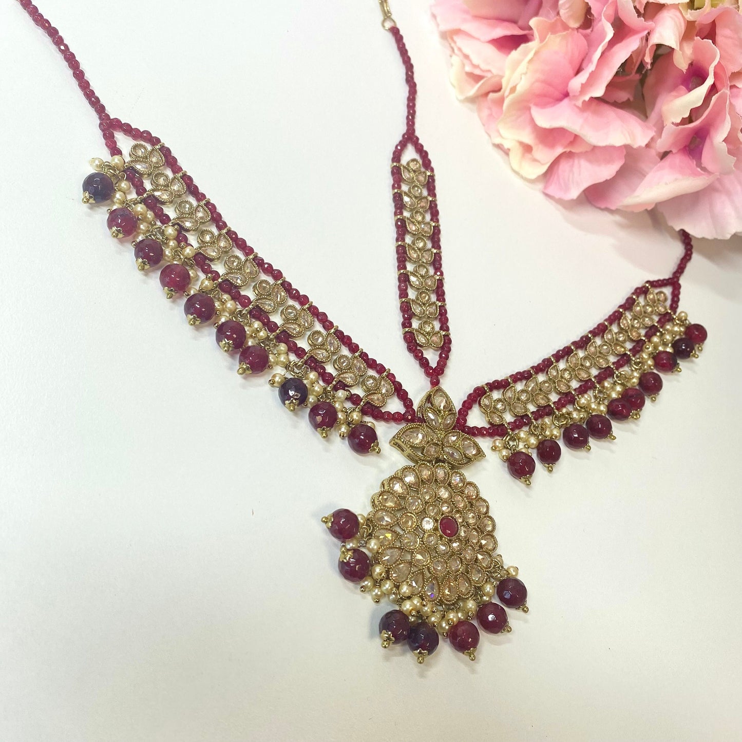 Maroon Mathapatti (Headband) /Indian/Pakistani/Fashion Jewellery/ Bridal Forehead Jewellery Headpiece/Bollywood /phoolpatti