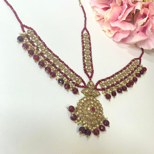 Maroon Mathapatti (Headband) /Indian/Pakistani/Fashion Jewellery/ Bridal Forehead Jewellery Headpiece/Bollywood /phoolpatti