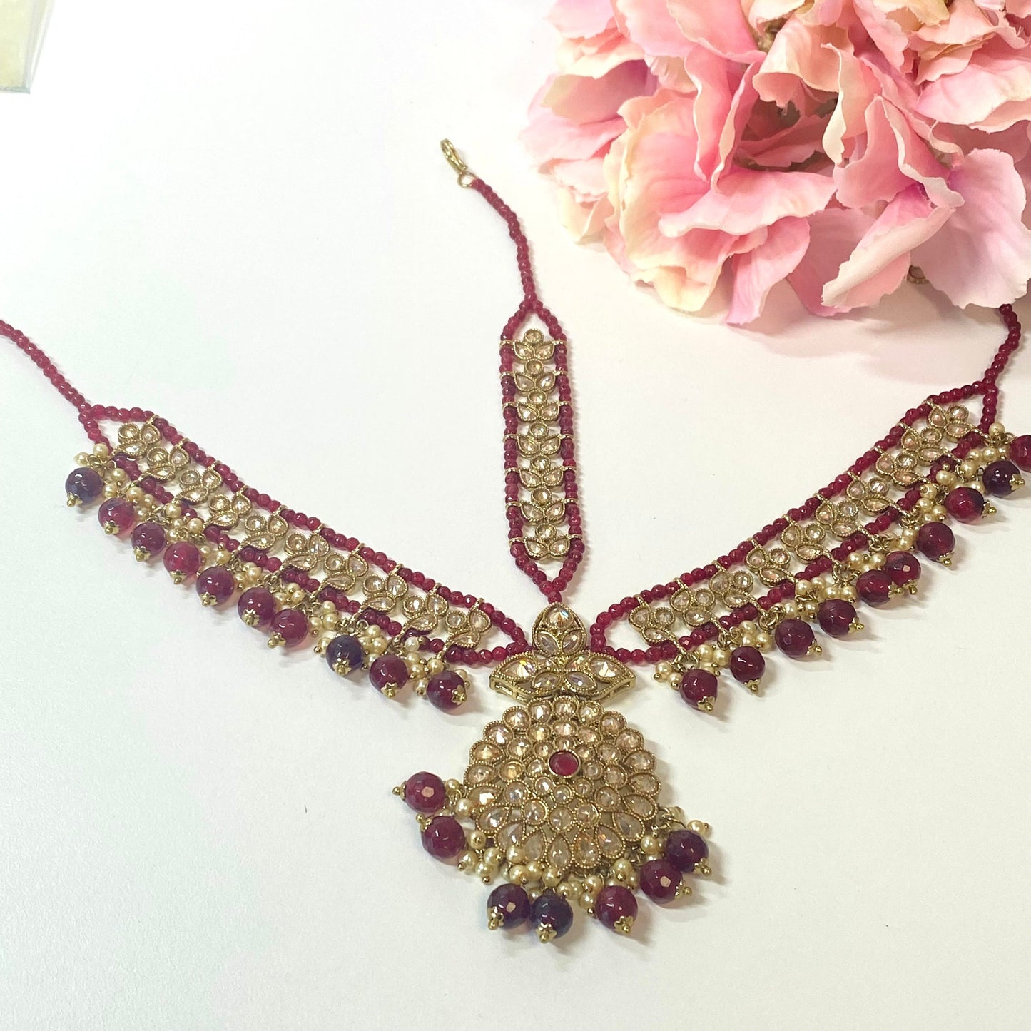 Maroon Mathapatti (Headband) /Indian/Pakistani/Fashion Jewellery/ Bridal Forehead Jewellery Headpiece/Bollywood /phoolpatti