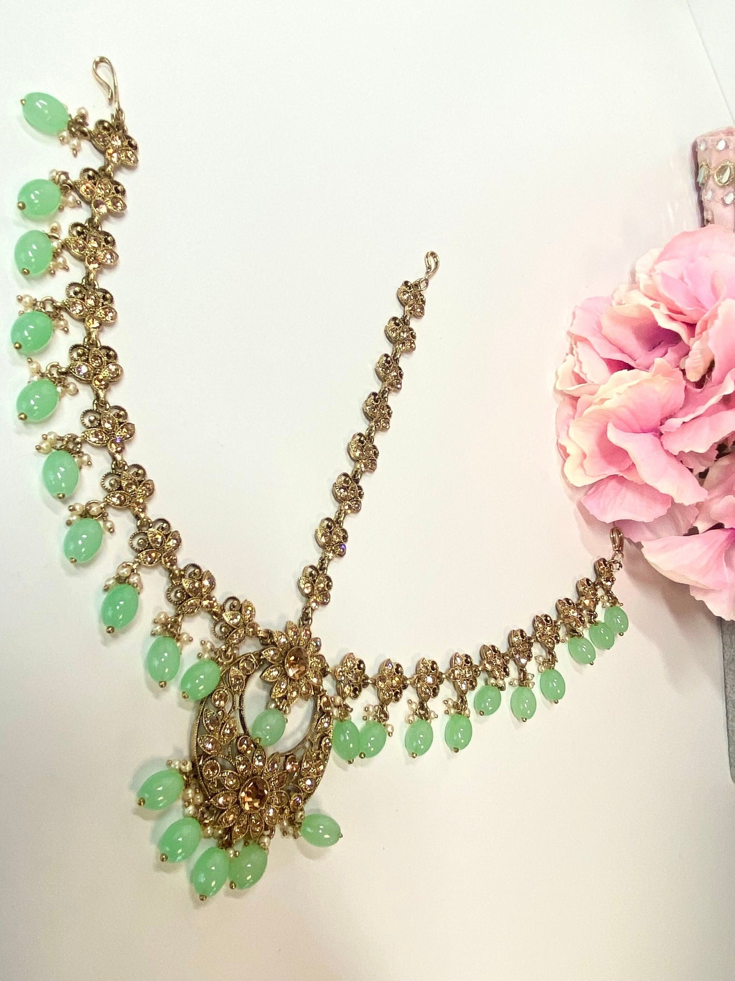 Mint Mathapatti (Headband) /Indian/Pakistani/Fashion Jewellery/ Bridal Forehead Jewellery Headpiece/Bollywood /phoolpatti