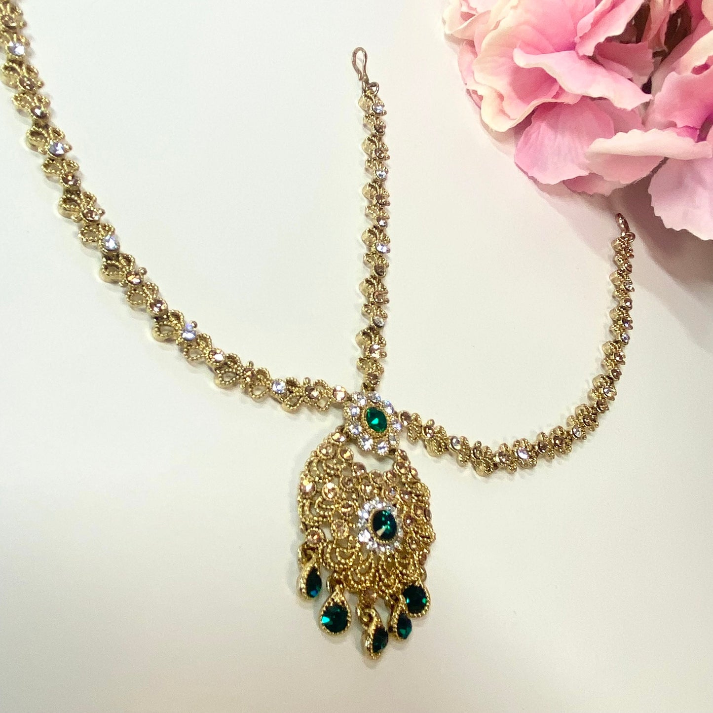 Green/ Golden Mathapatti /Indian/Pakistani/Fashion Jewellery/ Bridal Forehead Jewellery Headpiece/Bollywood /phoolpatti