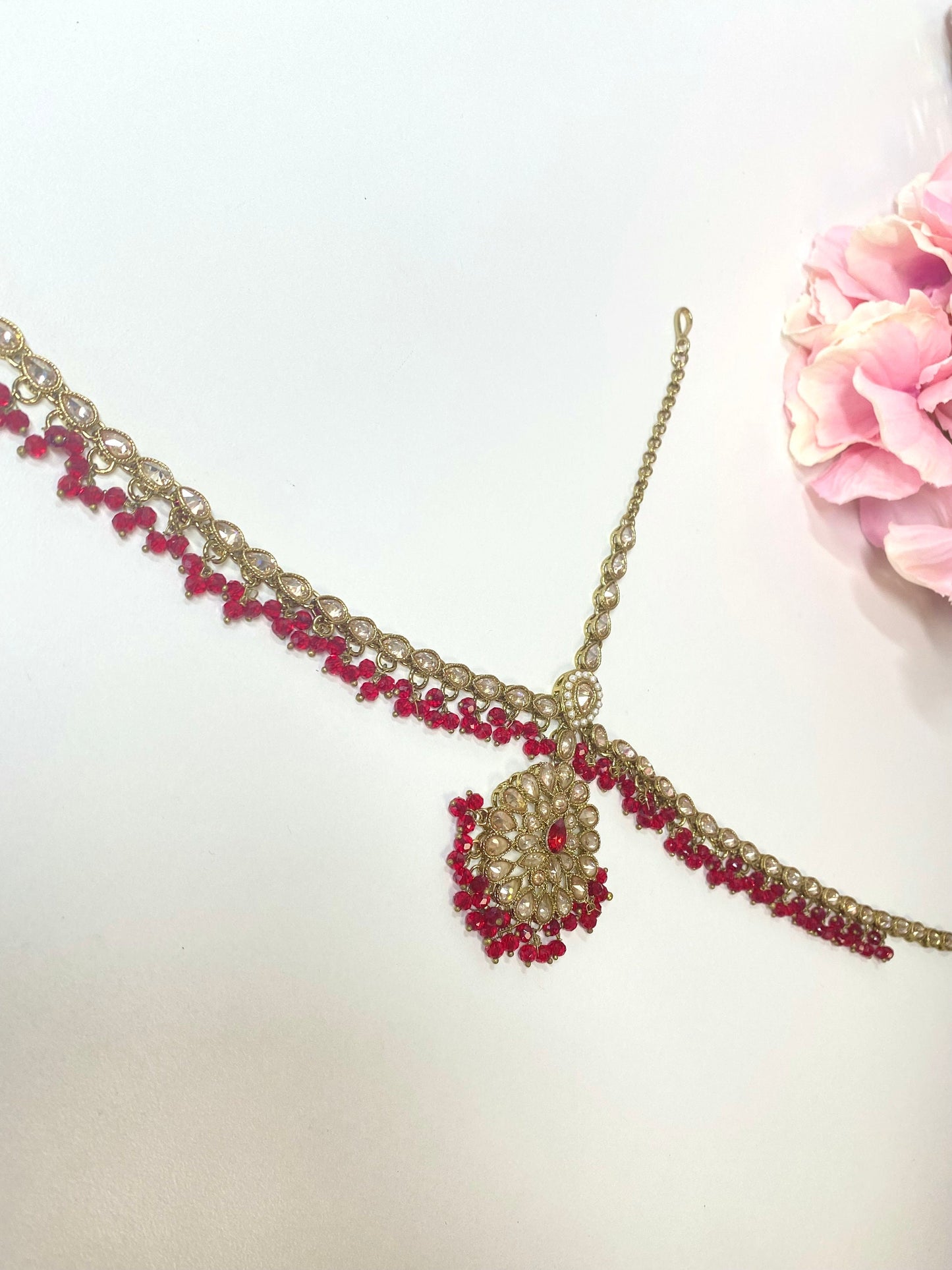 Red Mathapatti (Headband) /Indian/Pakistani/Fashion Jewellery/ Bridal Forehead Jewellery Headpiece/Bollywood /phoolpatti