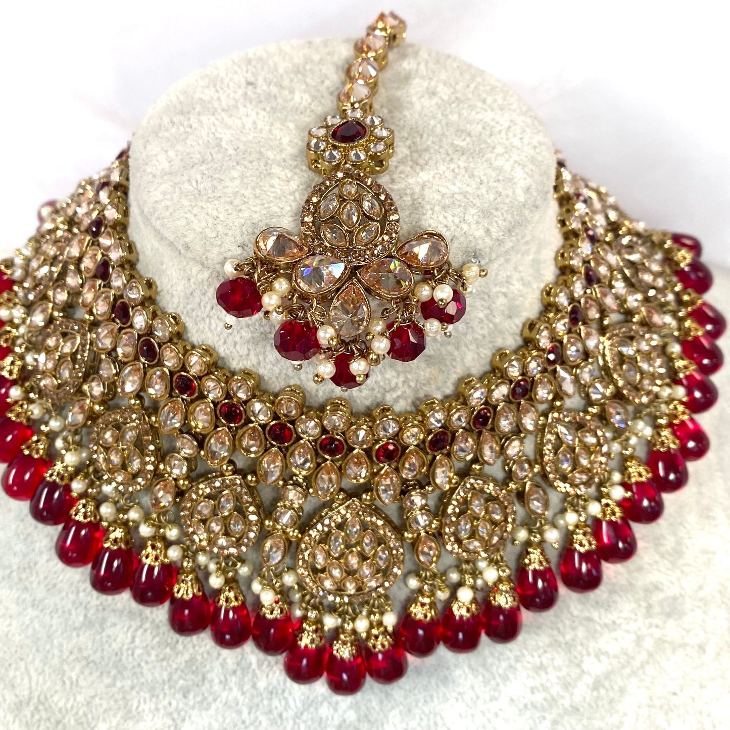 Maroon Bridal Necklace Set Indian/ Pakistani Style/Necklace/ Earring/Tikka/Wedding