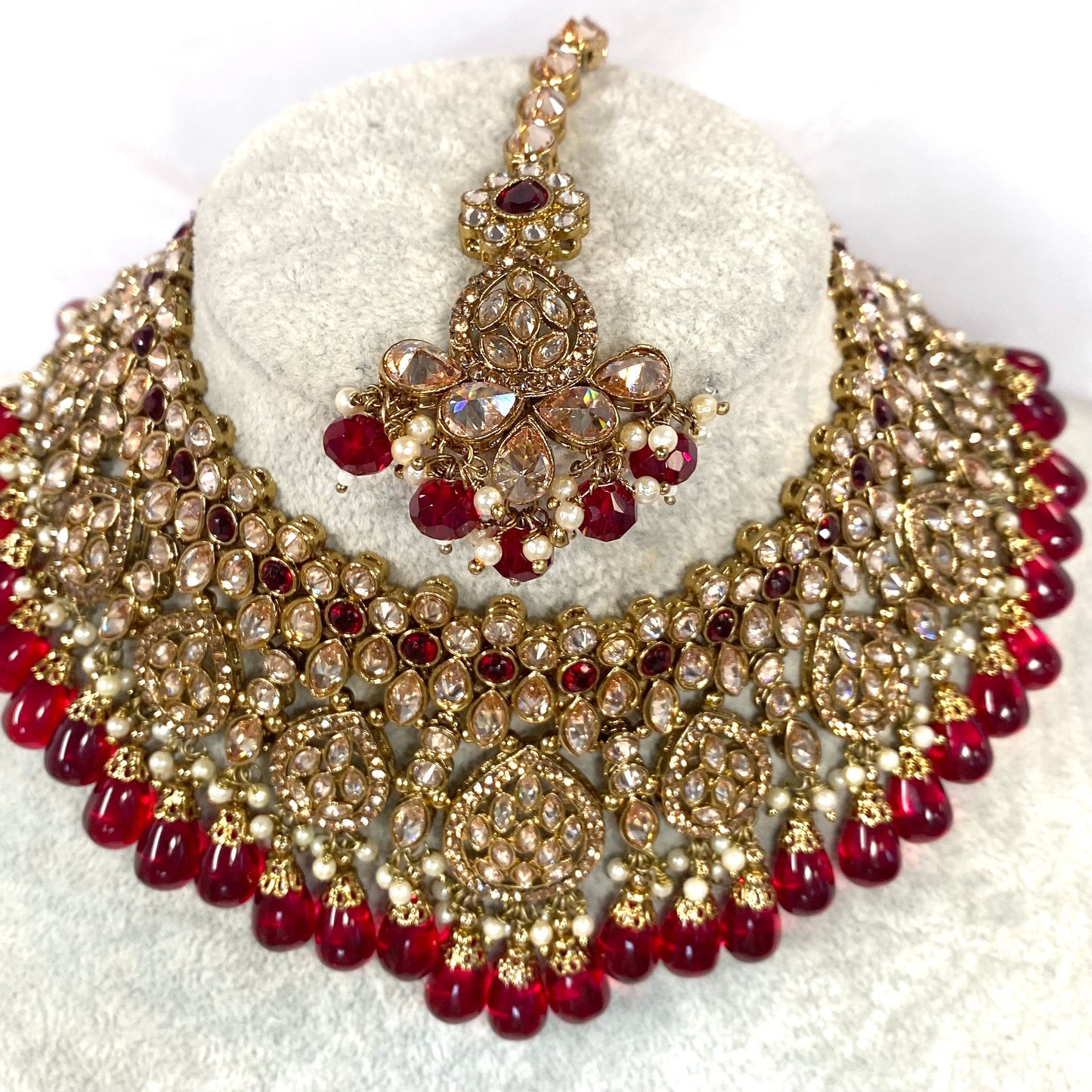 Maroon Bridal Necklace Set Indian/ Pakistani Style/Necklace/ Earring/Tikka/Wedding
