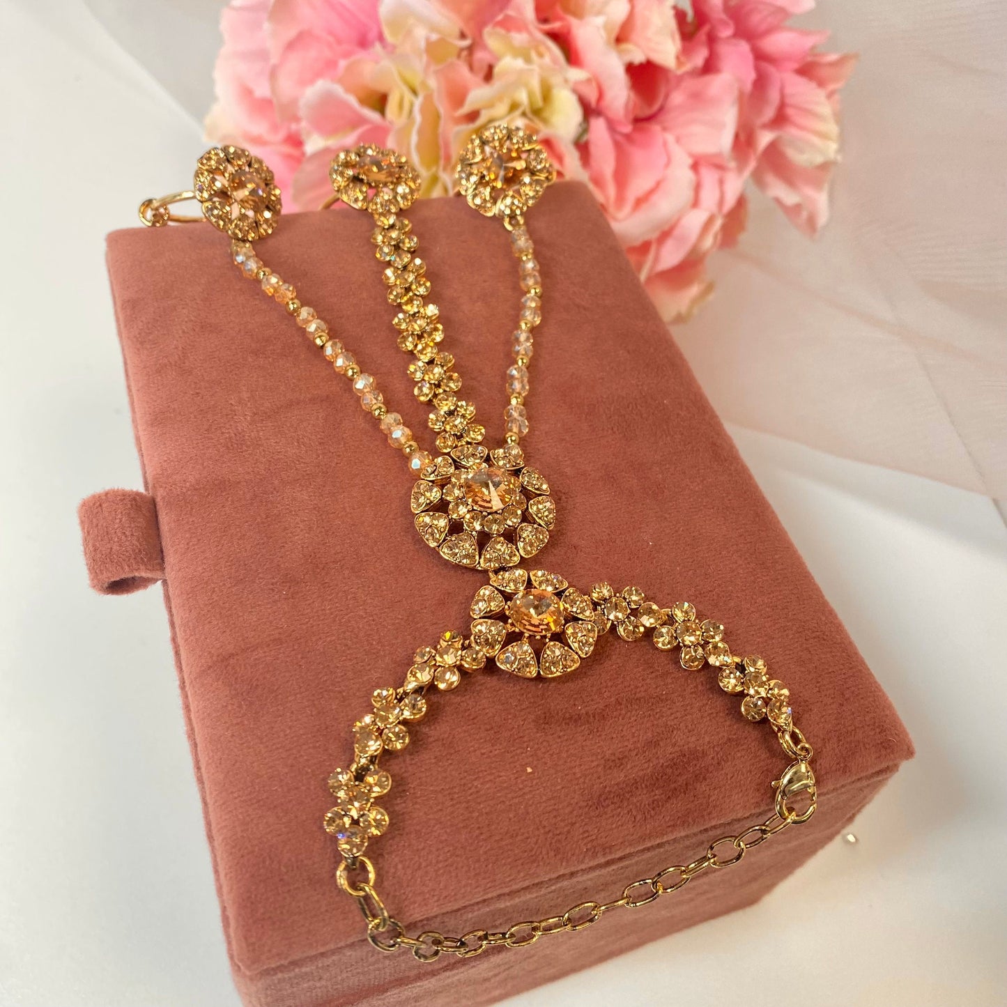 Hand Harness - Golden (3 ring)/ Fashion Jewellery/ Gift for Women/Indian/Pakistani style /Haathphool/Hand Accessory