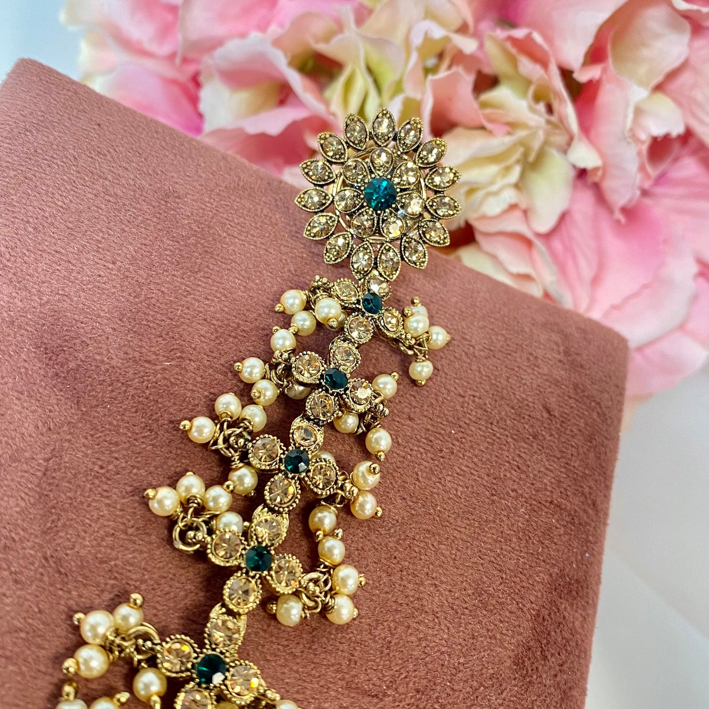 Hand Harness - Golden/ Green/ Fashion Jewellery/ Gift for Women/Indian/Pakistani style /Haathphool/Hand Accessory