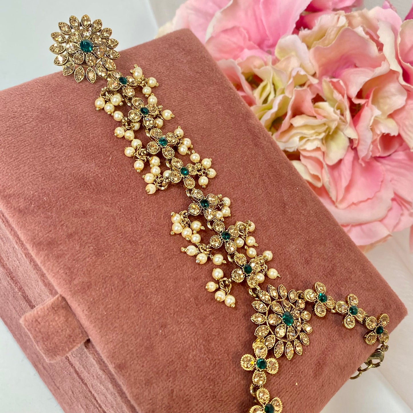 Hand Harness - Golden/ Green/ Fashion Jewellery/ Gift for Women/Indian/Pakistani style /Haathphool/Hand Accessory