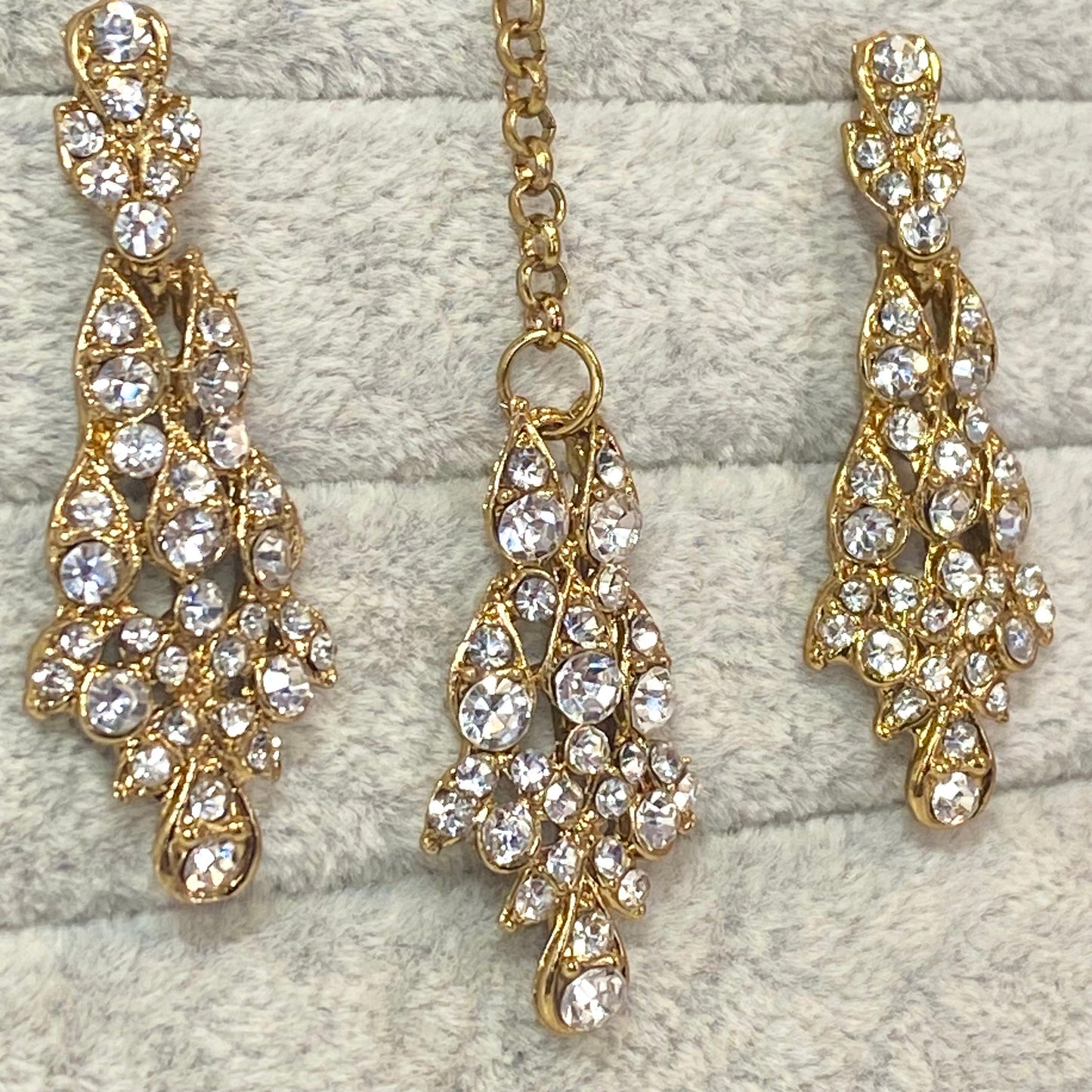 Elegant Earring and Tikka Set- Clear/ Small/ Simple/Flat Earring Indian/ Pakistani Style