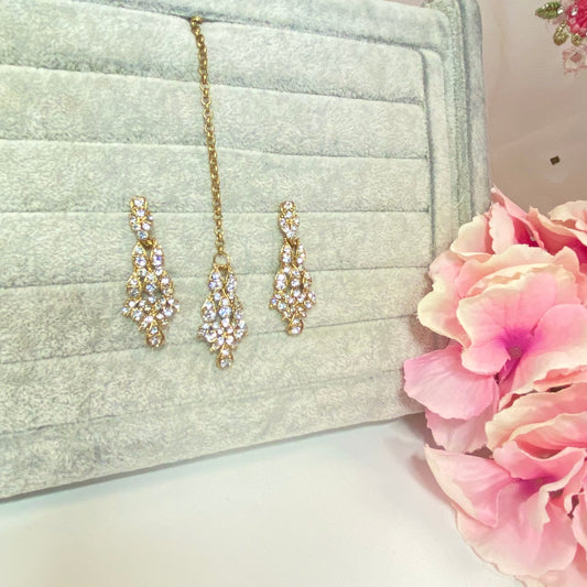 Elegant Earring and Tikka Set- Clear/ Small/ Simple/Flat Earring Indian/ Pakistani Style