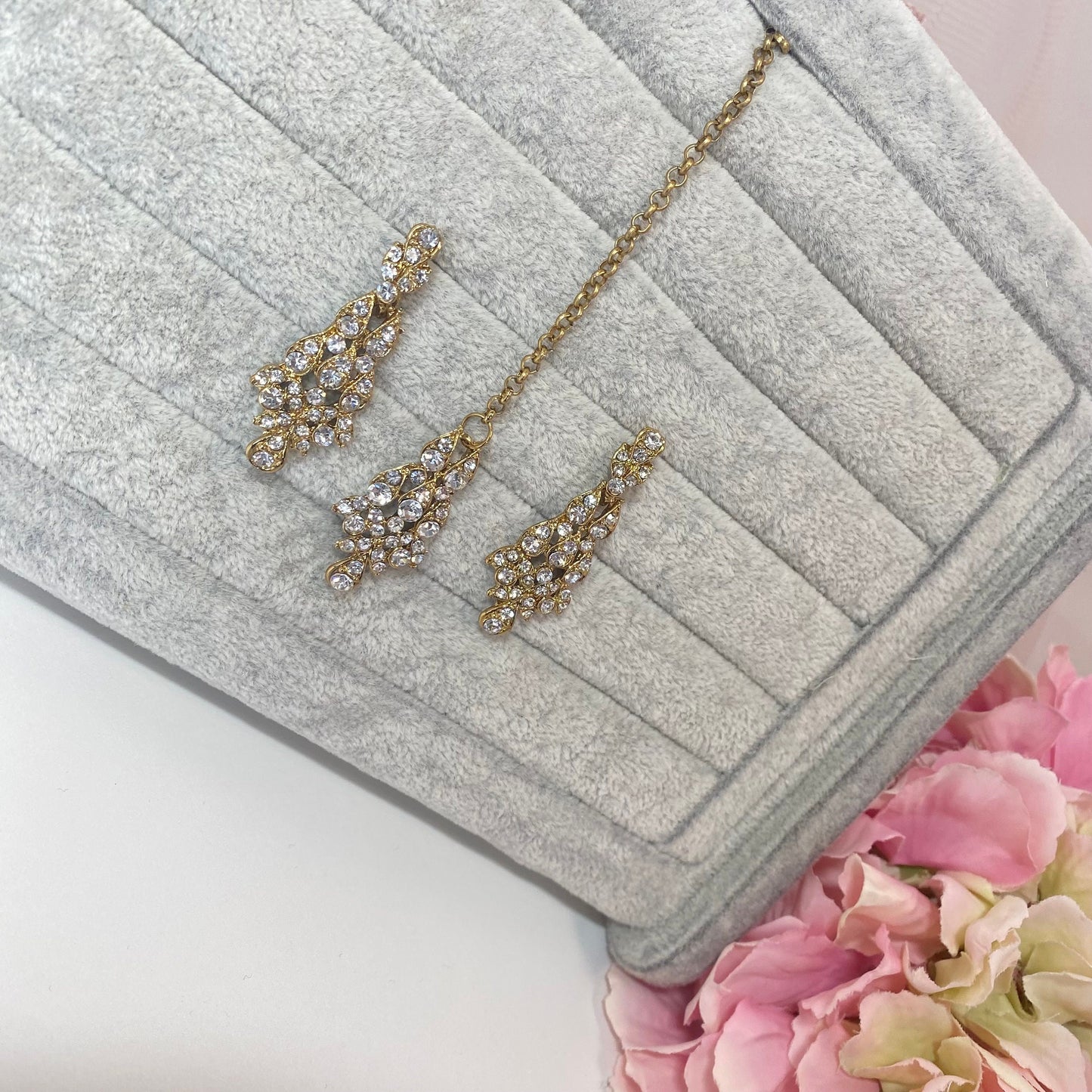 Elegant Earring and Tikka Set- Clear/ Small/ Simple/Flat Earring Indian/ Pakistani Style