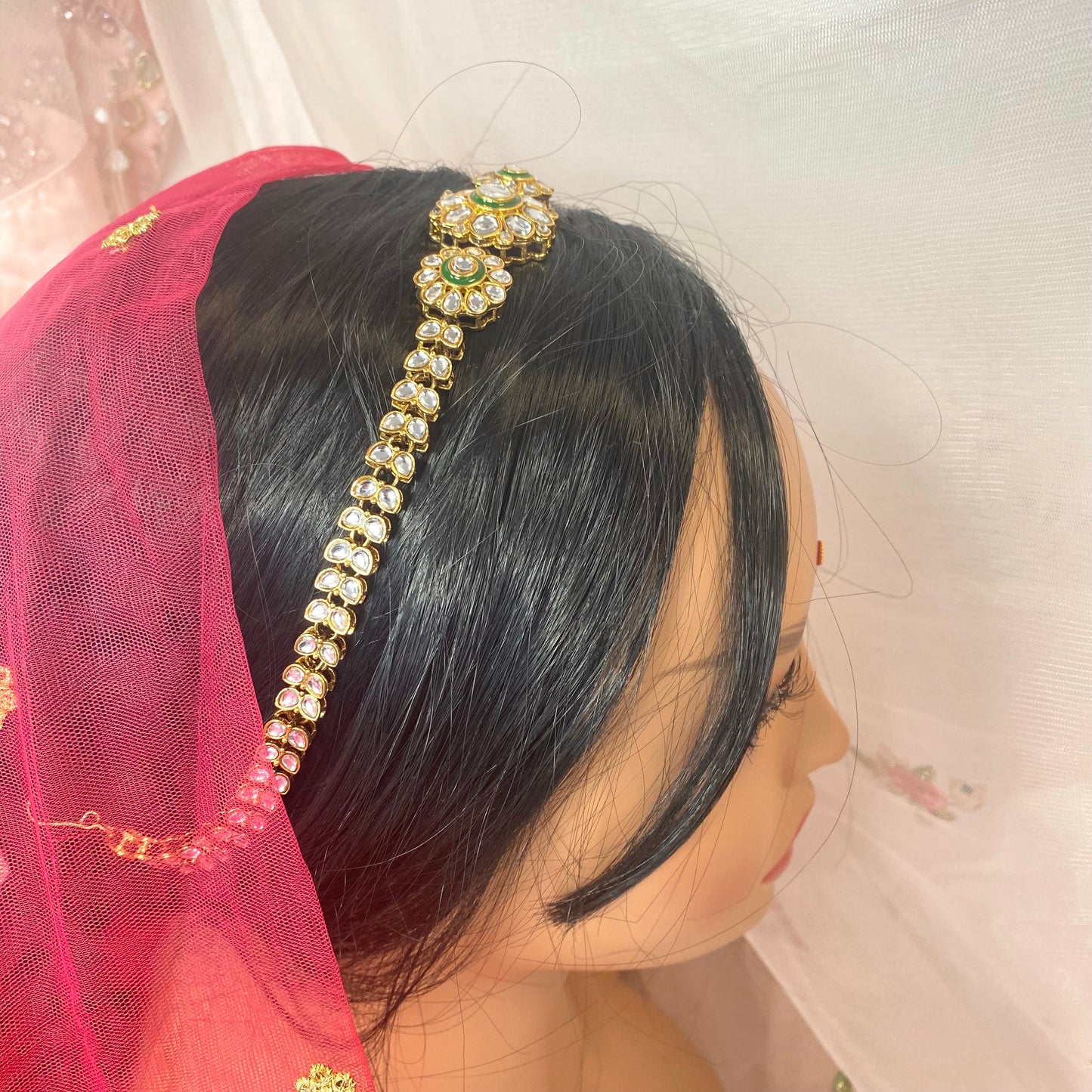 Kundan Headband -Green /Indian/Pakistani/Fashion Jewellery/ Bridal Forehead Jewellery Headpiece/Bollywood /phoolpatti