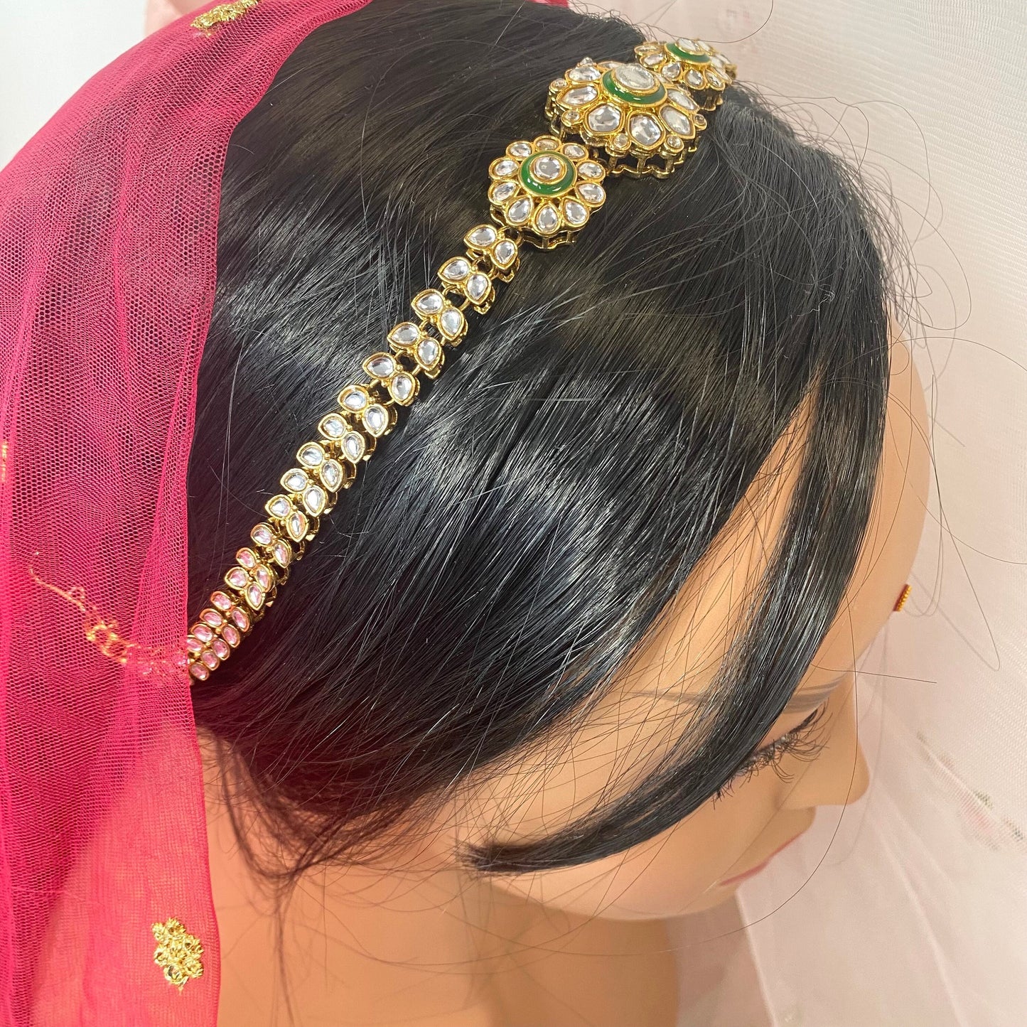 Kundan Headband -Green /Indian/Pakistani/Fashion Jewellery/ Bridal Forehead Jewellery Headpiece/Bollywood /phoolpatti