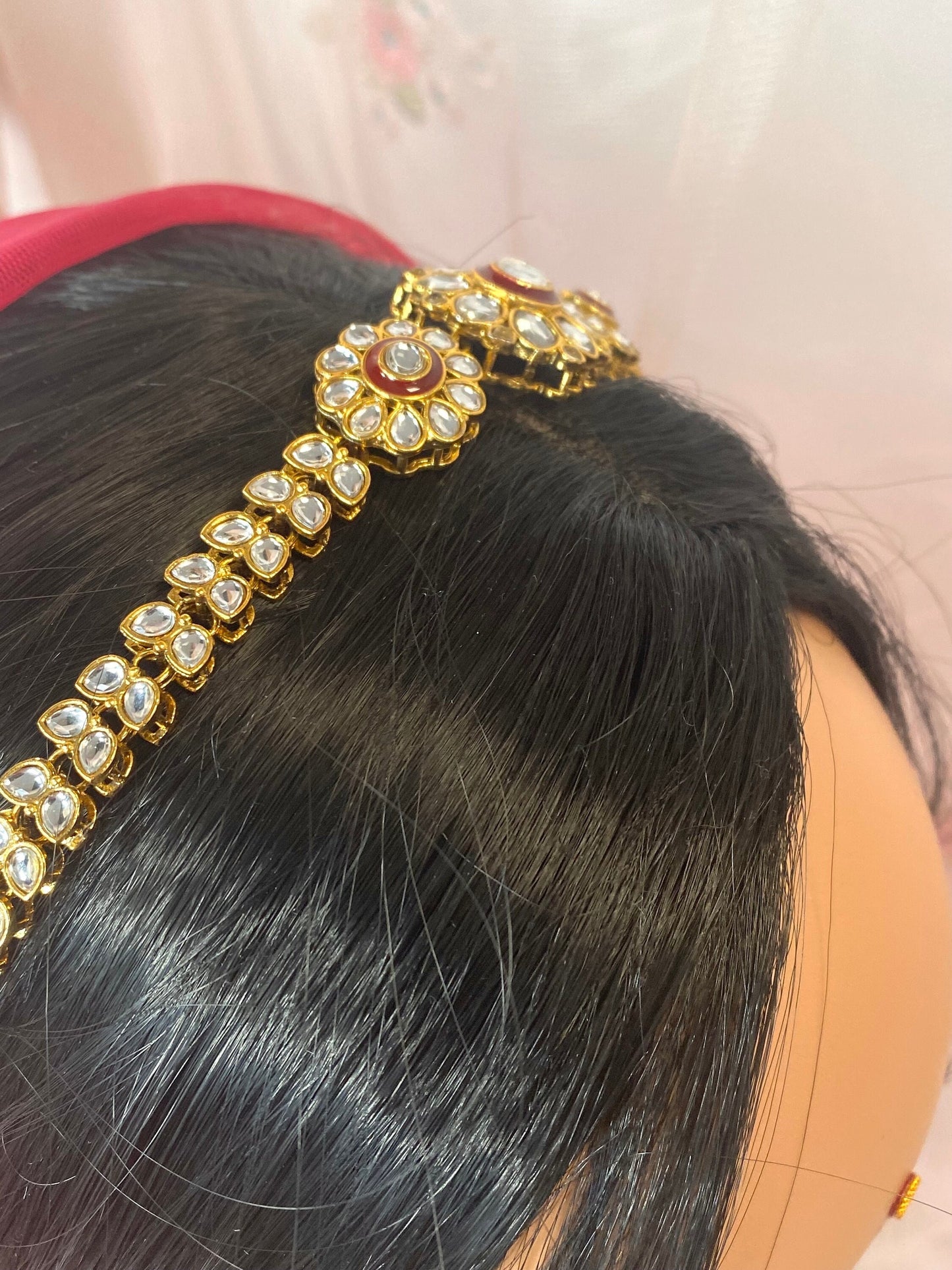 Kundan Headband -Dark Maroon /Indian/Pakistani/Fashion Jewellery/ Bridal Forehead Jewellery Headpiece/Bollywood /phoolpatti