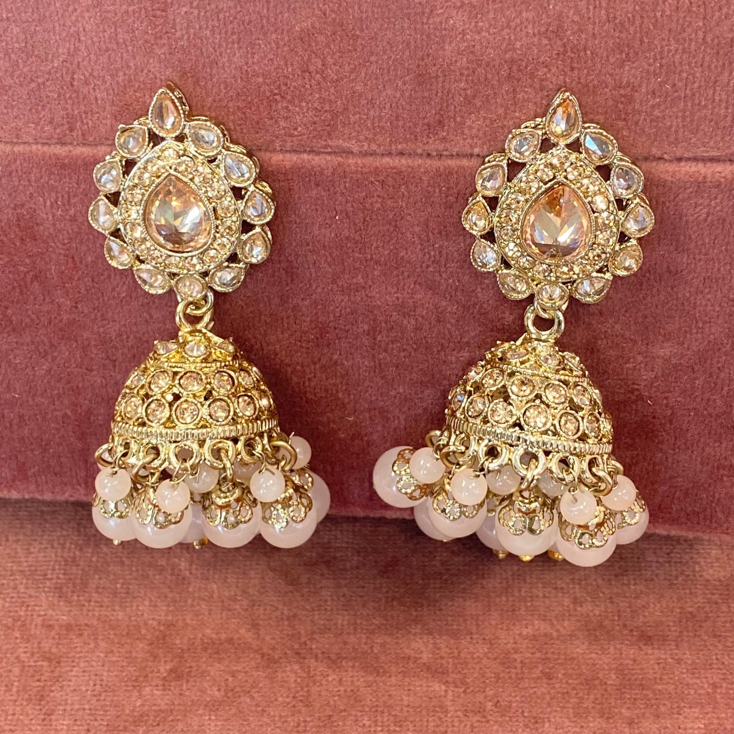 Medium Jhumka Earrings - Golden and Ligth Pink