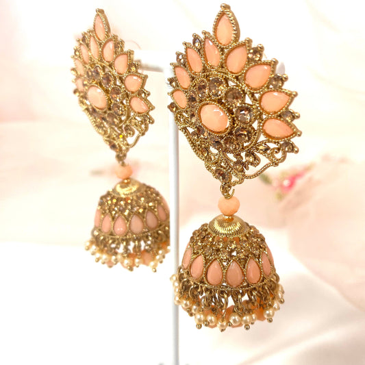 Medium Jhumka Earrings - Peach/ Indian Style Earring/ Fashion Jewellery/ Gift for Women