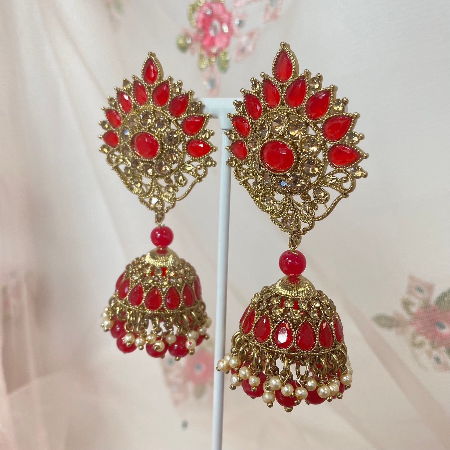 Medium Jhumka Earrings - Red