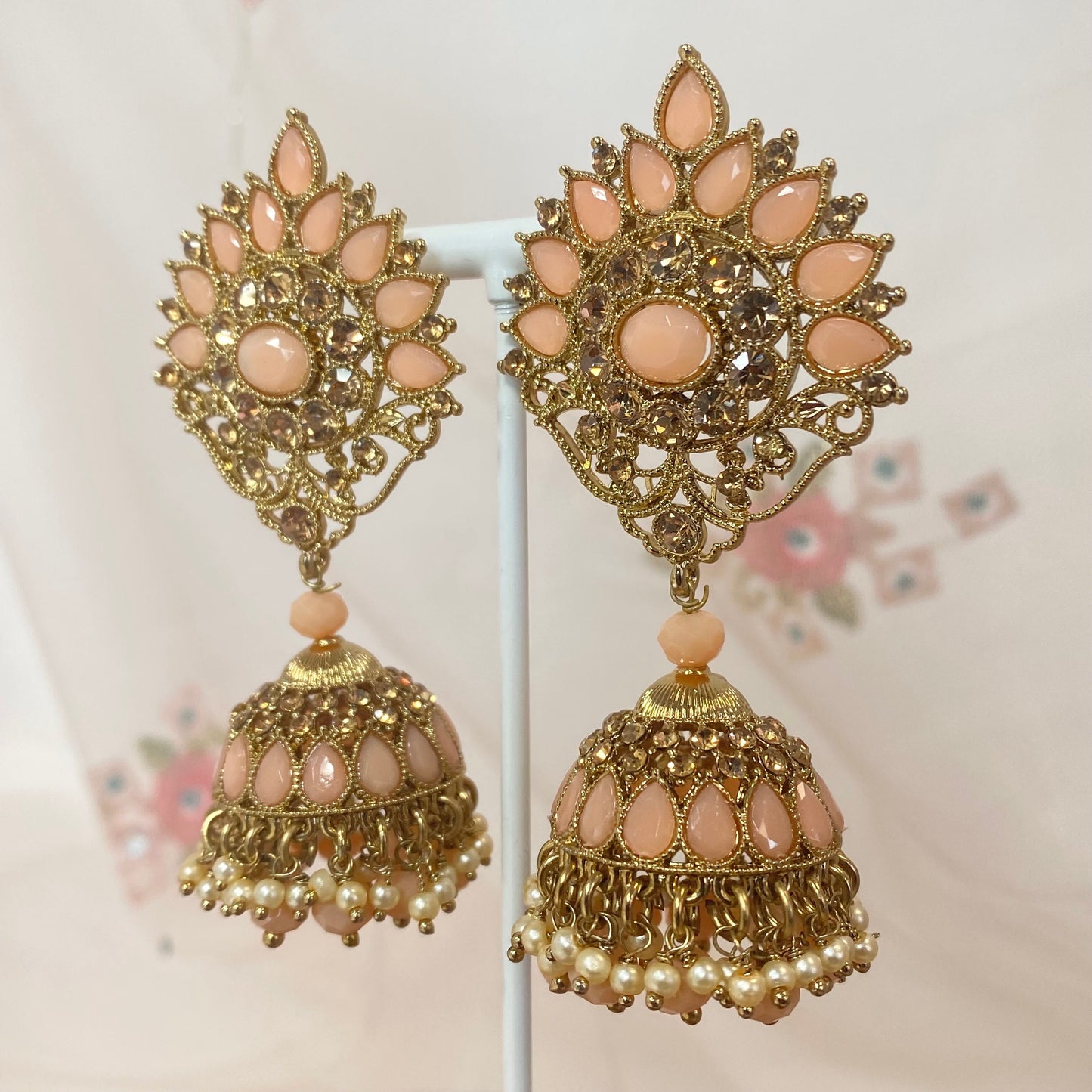 Medium Jhumka Earrings - Peach/ Indian Style Earring/ Fashion Jewellery/ Gift for Women