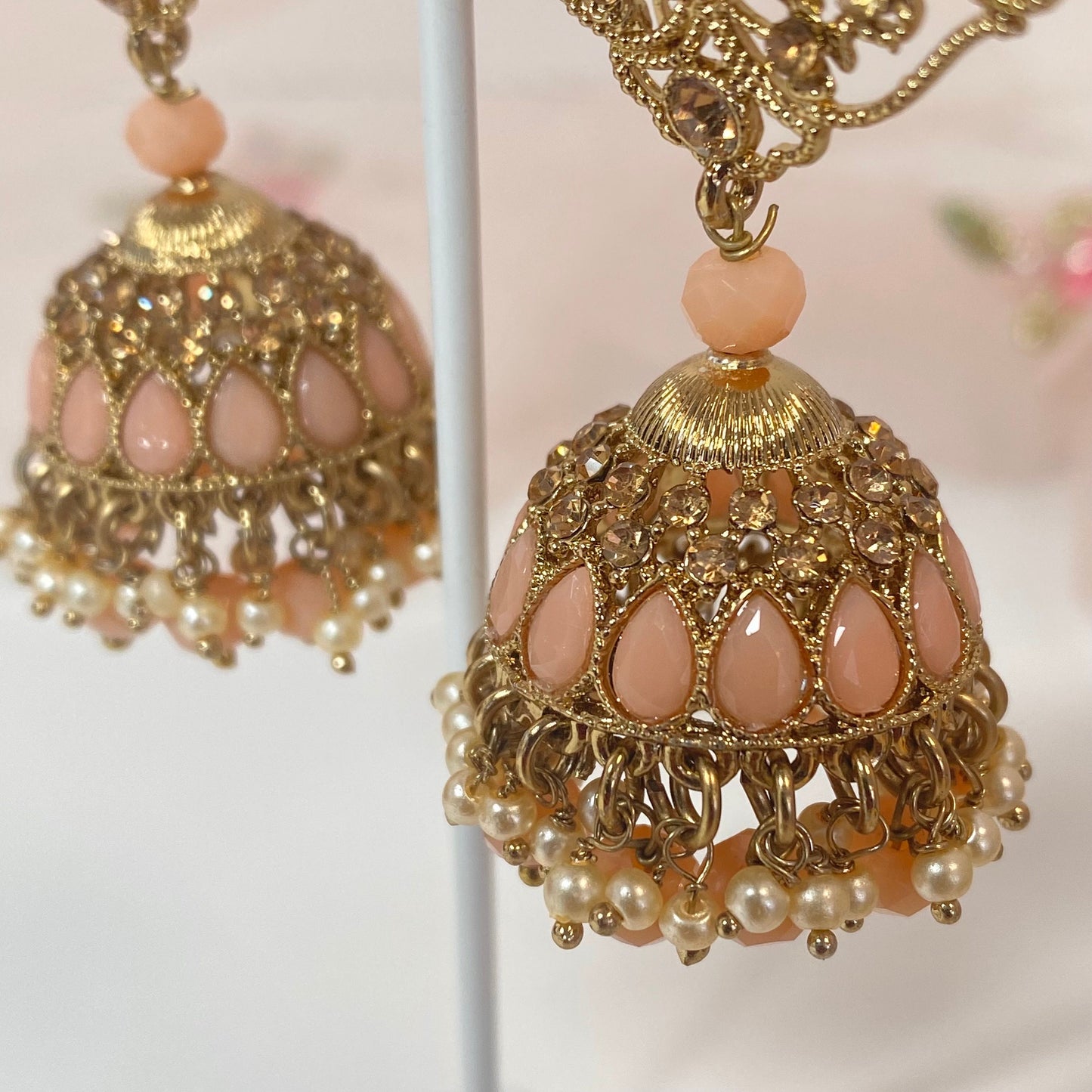 Medium Jhumka Earrings - Peach/ Indian Style Earring/ Fashion Jewellery/ Gift for Women