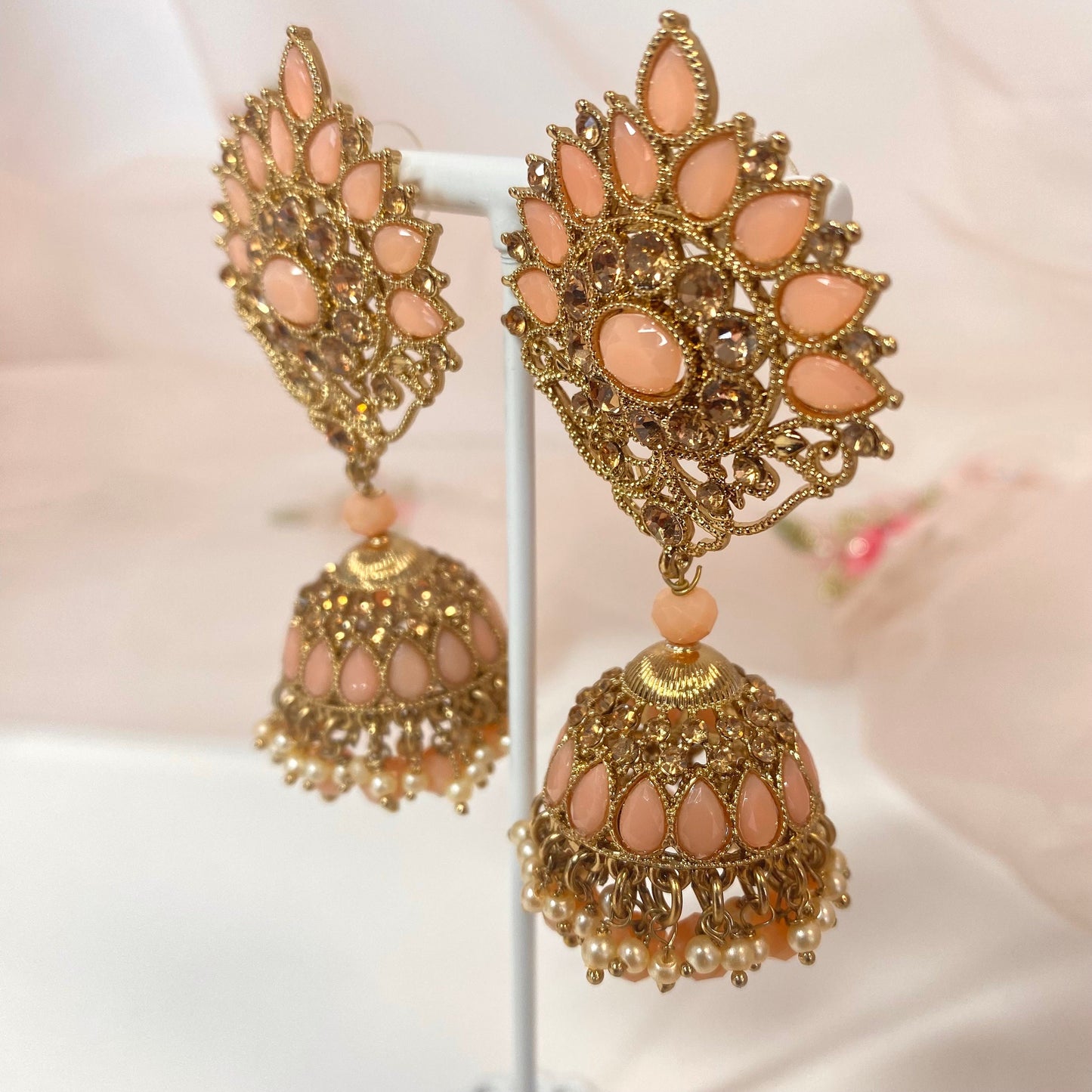Medium Jhumka Earrings - Peach/ Indian Style Earring/ Fashion Jewellery/ Gift for Women