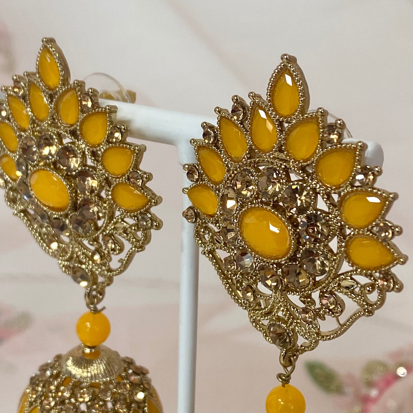 Medium Jhumka Earrings - Orange/ Indian Style Earring/Pakistani fasion/ Mendhia/Party/Haldi