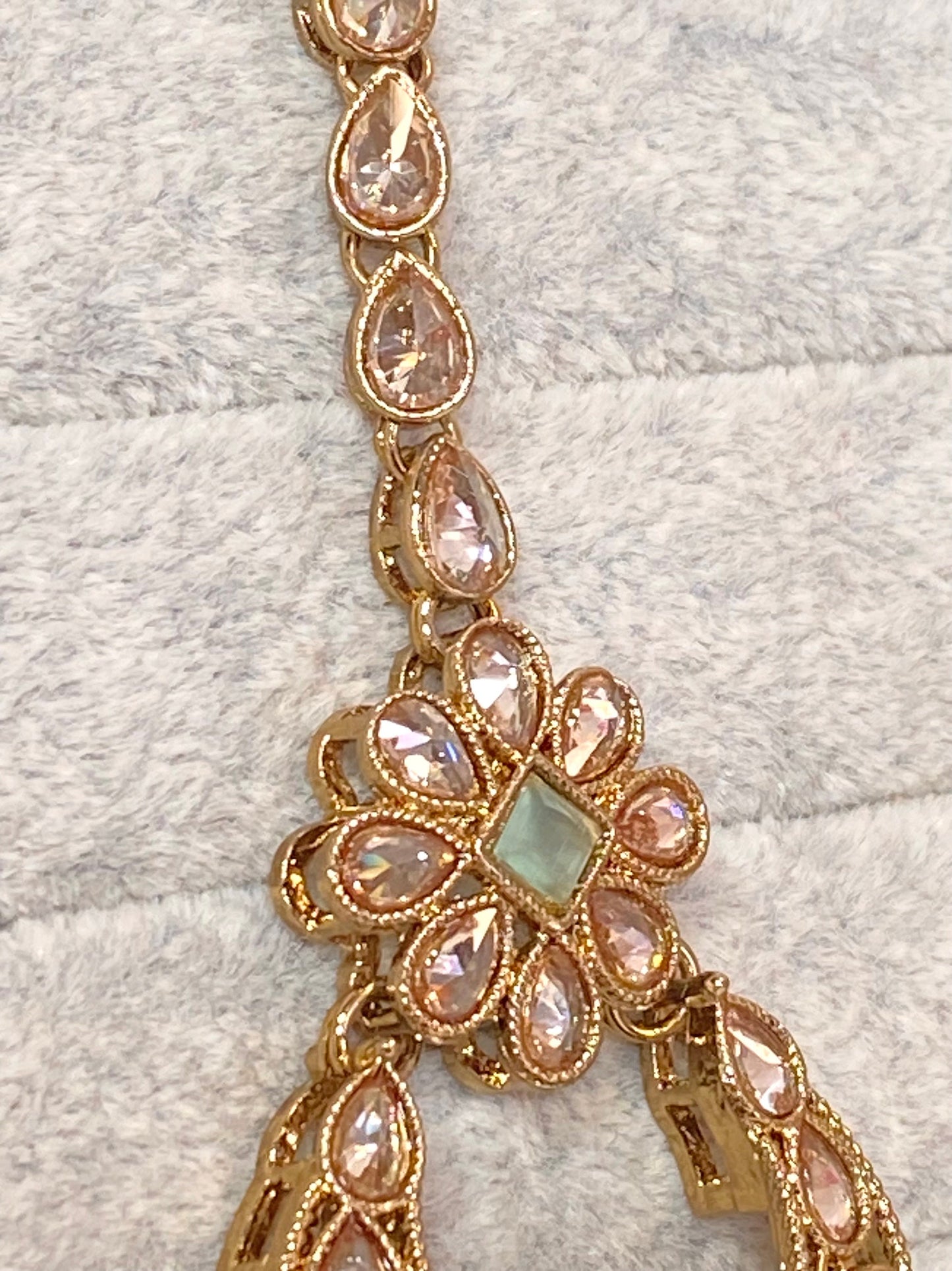 Crystal Indian Earrings and Tikka - Mint/ Flat Earring Indian/ Pakistani Style