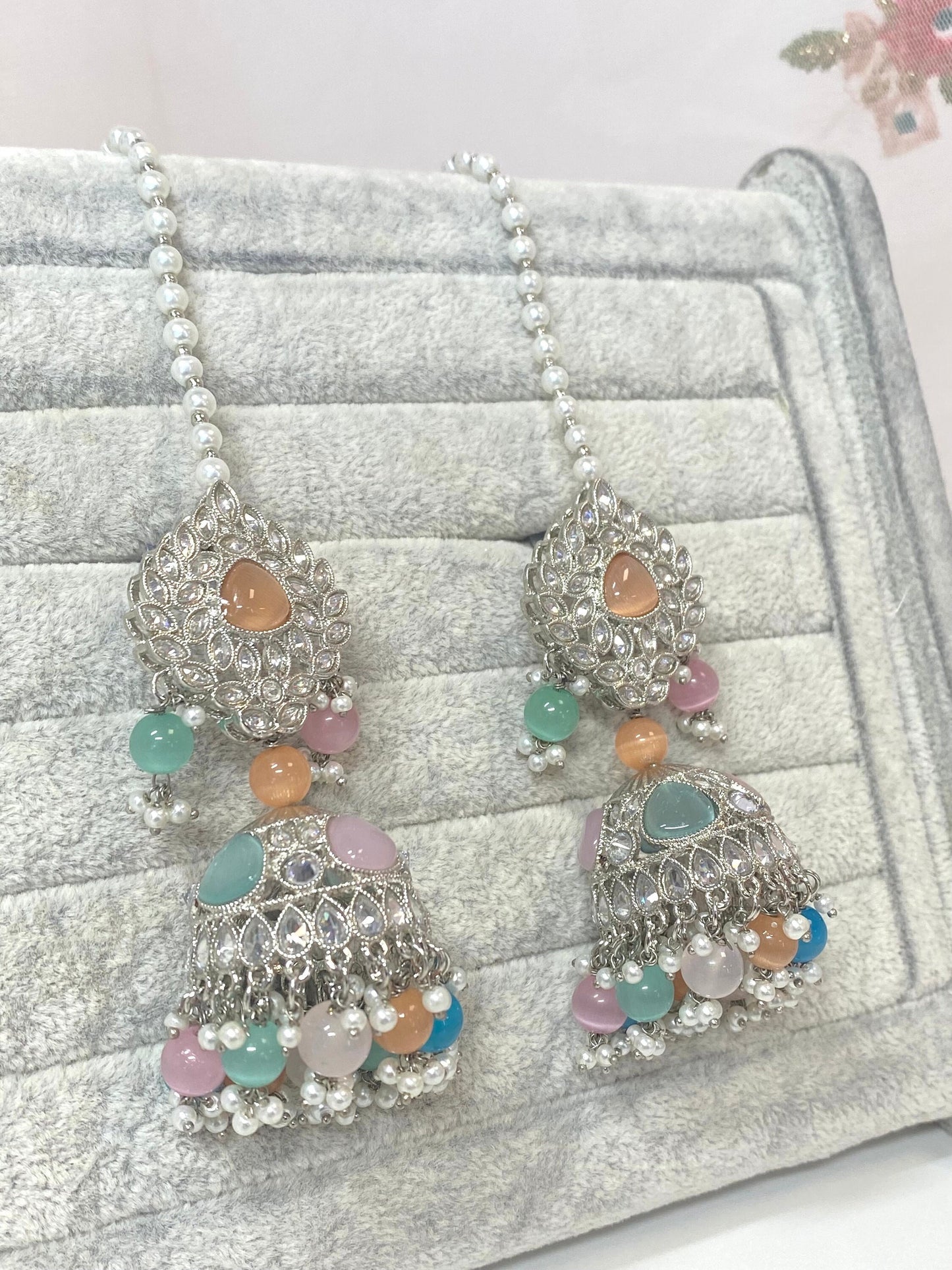 Pastel Jhumka Earrings with Chain