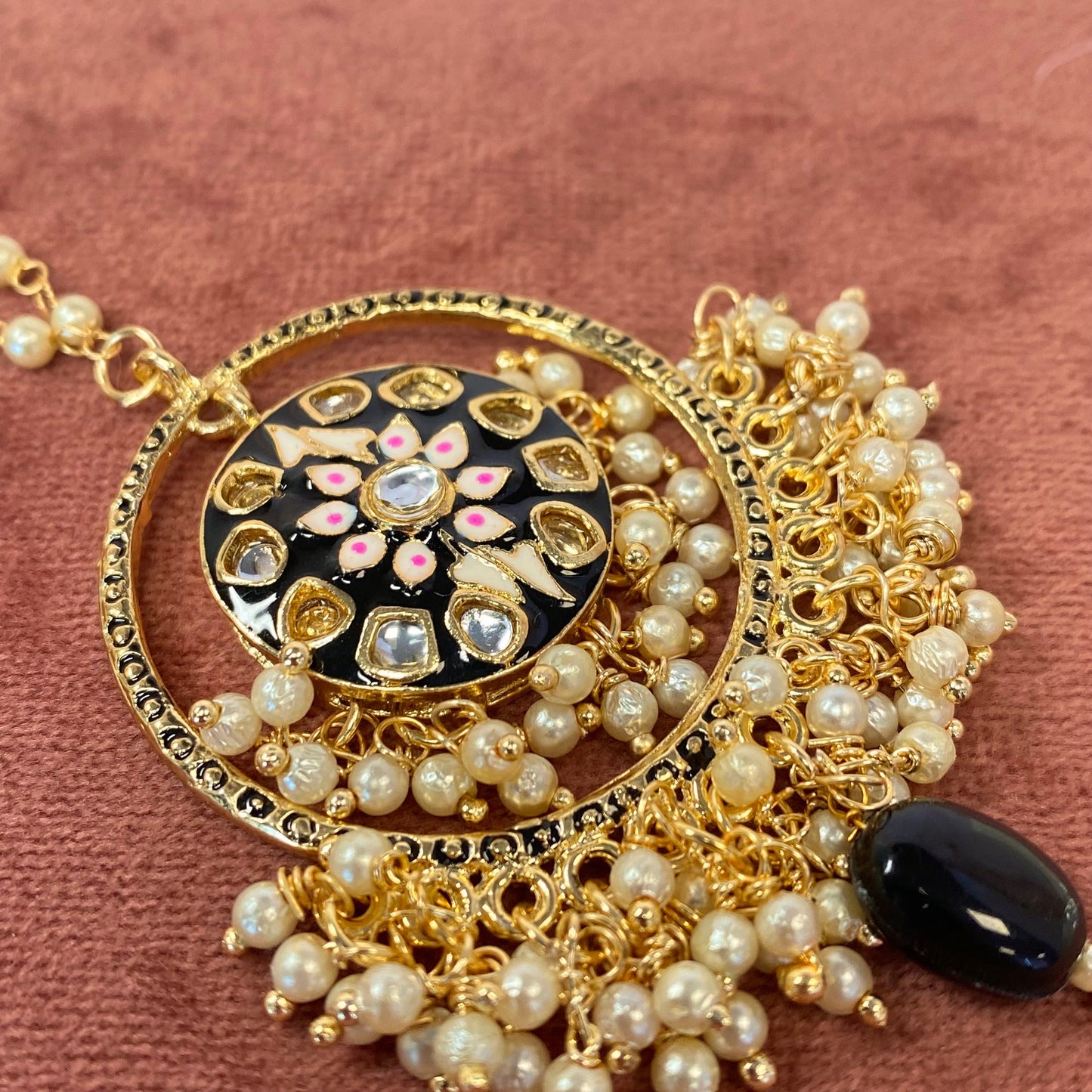 Meenakari/Hand-Painted Tikka (Black and Pink)/ Tikli/ Indian/ Pakistani Fashion Jewellery/Maang Tikkas