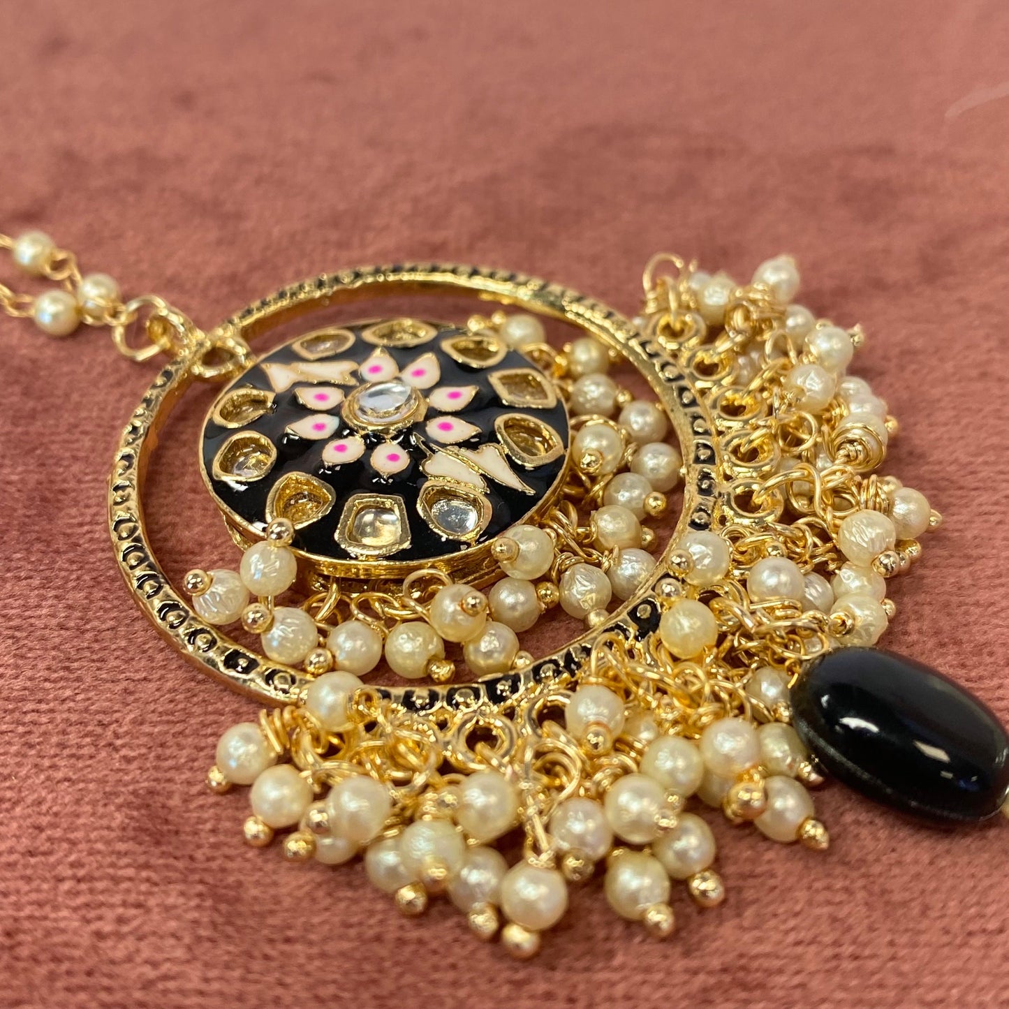 Meenakari/Hand-Painted Tikka (Black and Pink)/ Tikli/ Indian/ Pakistani Fashion Jewellery/Maang Tikkas