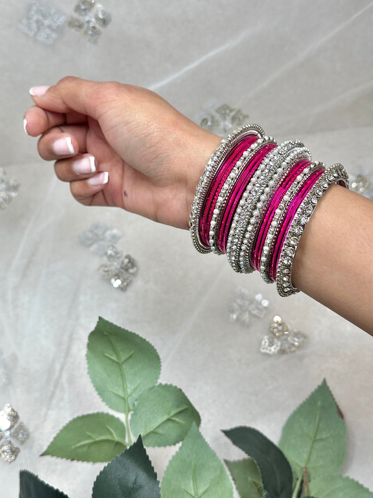 Hot Pink/Silver Bangle Set
