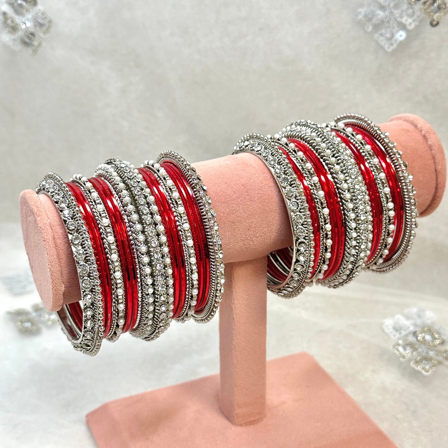 Red/Silver Bangle Set/Indian/ Pakistani/Jewelley/ Fashion Bracelet