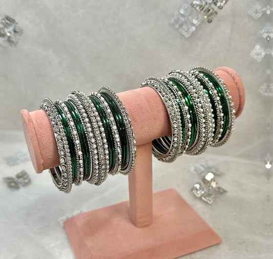 Green/Silver Bangle Set