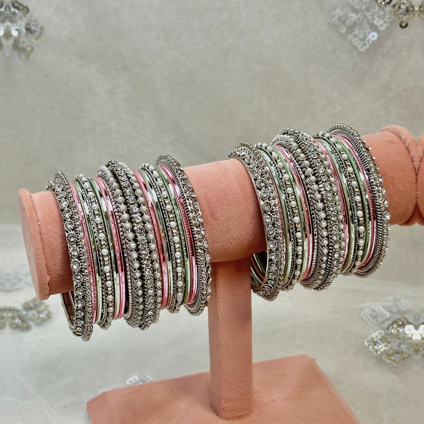 Pastel/Silver Bangle Set/Indian/ Pakistani/Jewelley/ Fashion Bracelet