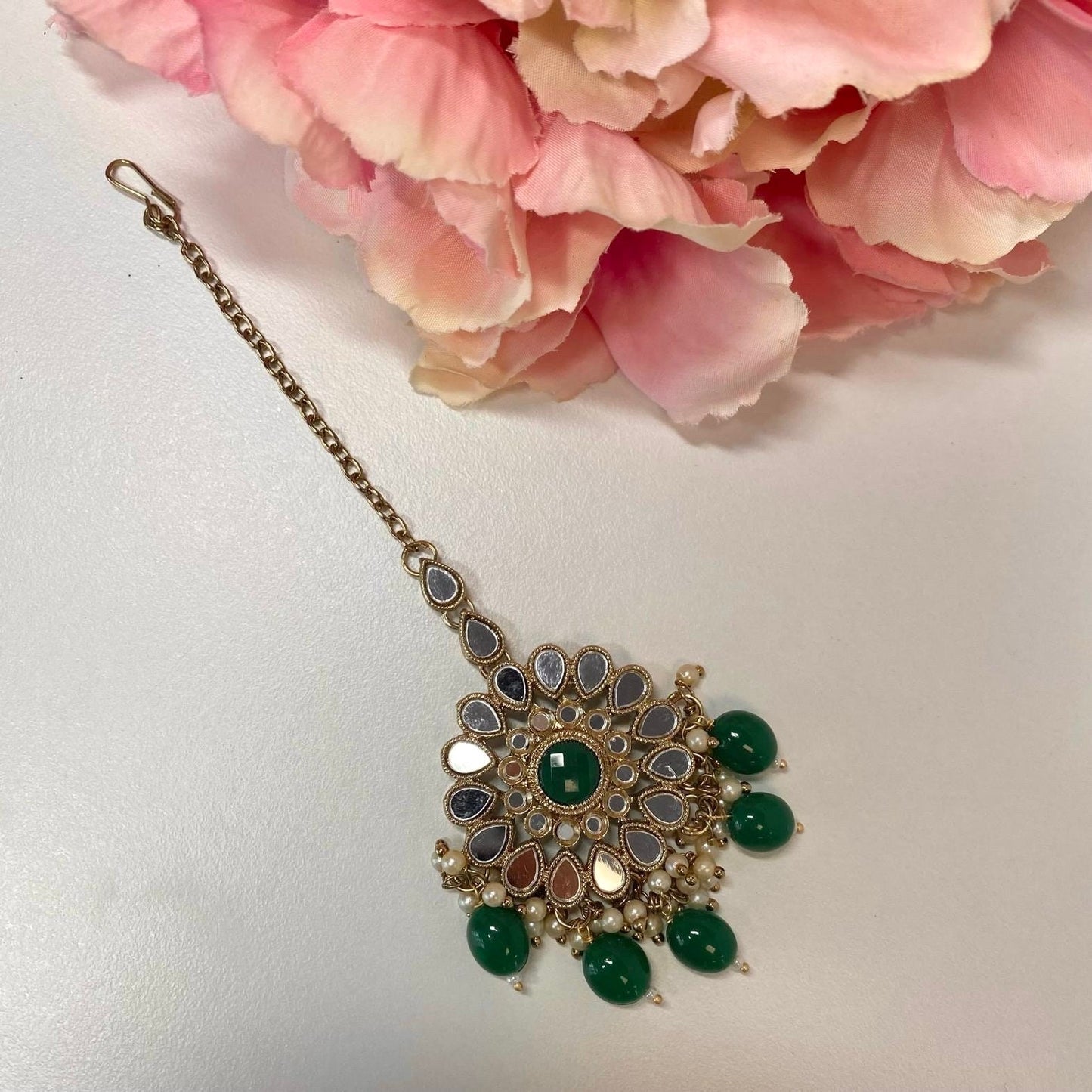 Mirror Choker Set with Chain Earring detail Earring/ Tikka/ Tikli/ Indian/ Pakistani/Fashion Jewellery/ Gift for Women/green