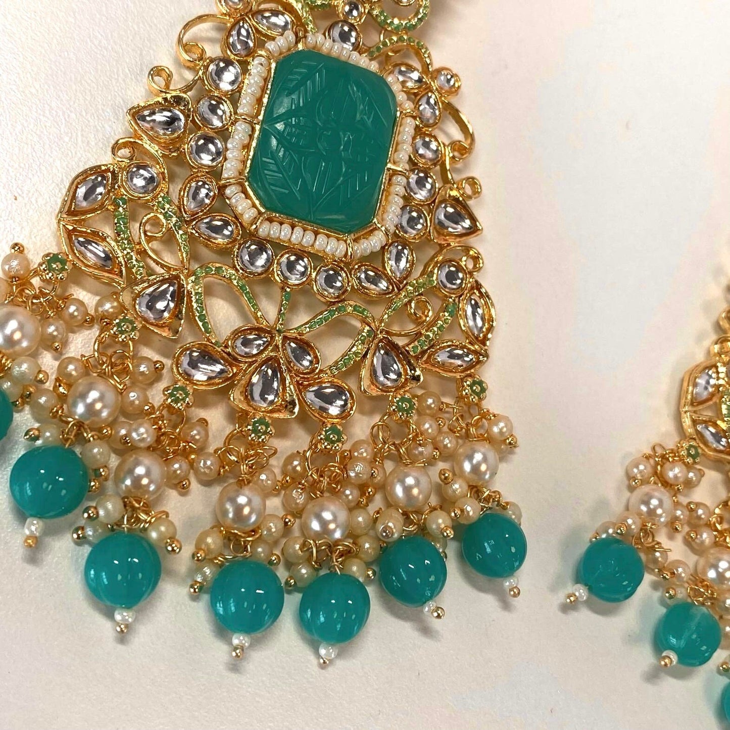 Large Faux-Kundan Earrings - Teal Indian Style Earring/ Pakistani Fashion/ Fashion Jewellery/ Gift for Women