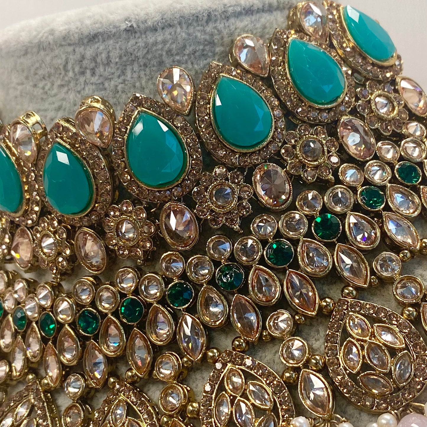 Antique Gold Green and Pink Double Necklace Only