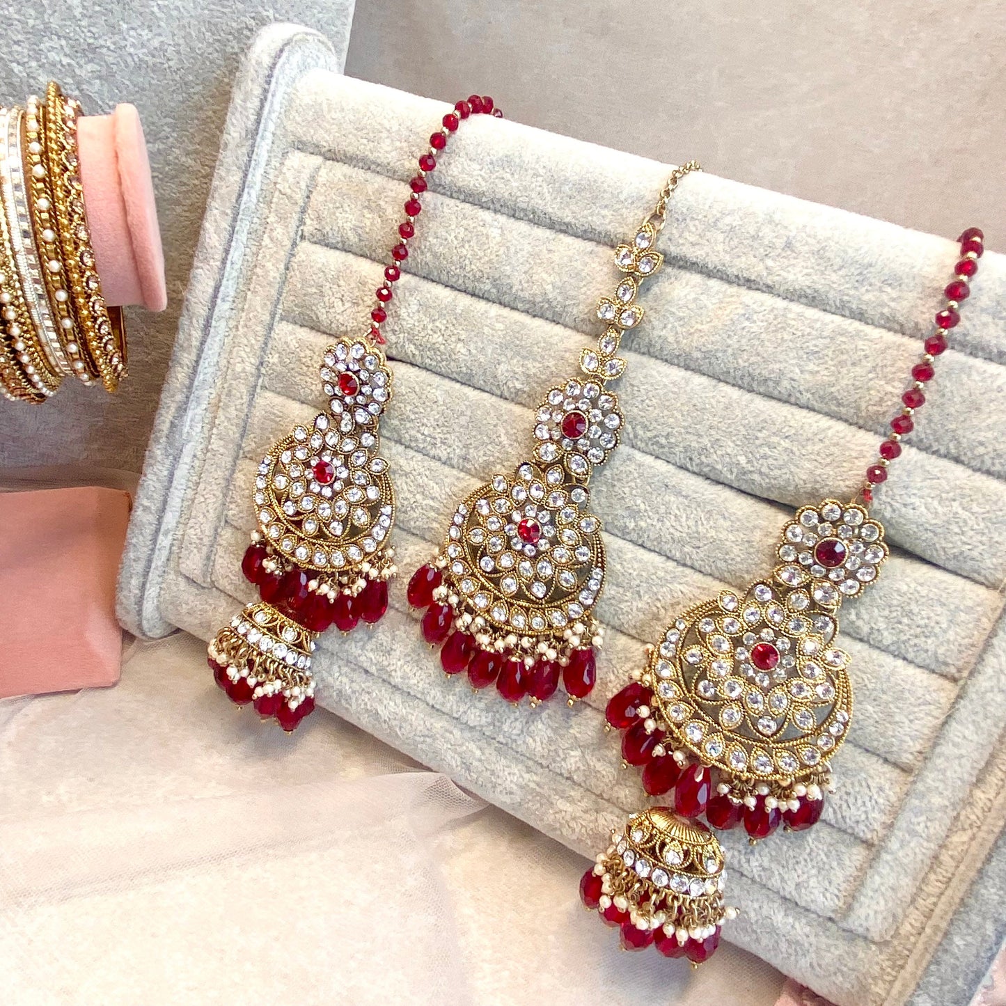 Maroon bridal necklace set/ Jhumki Earring Indian/ Pakistani Style