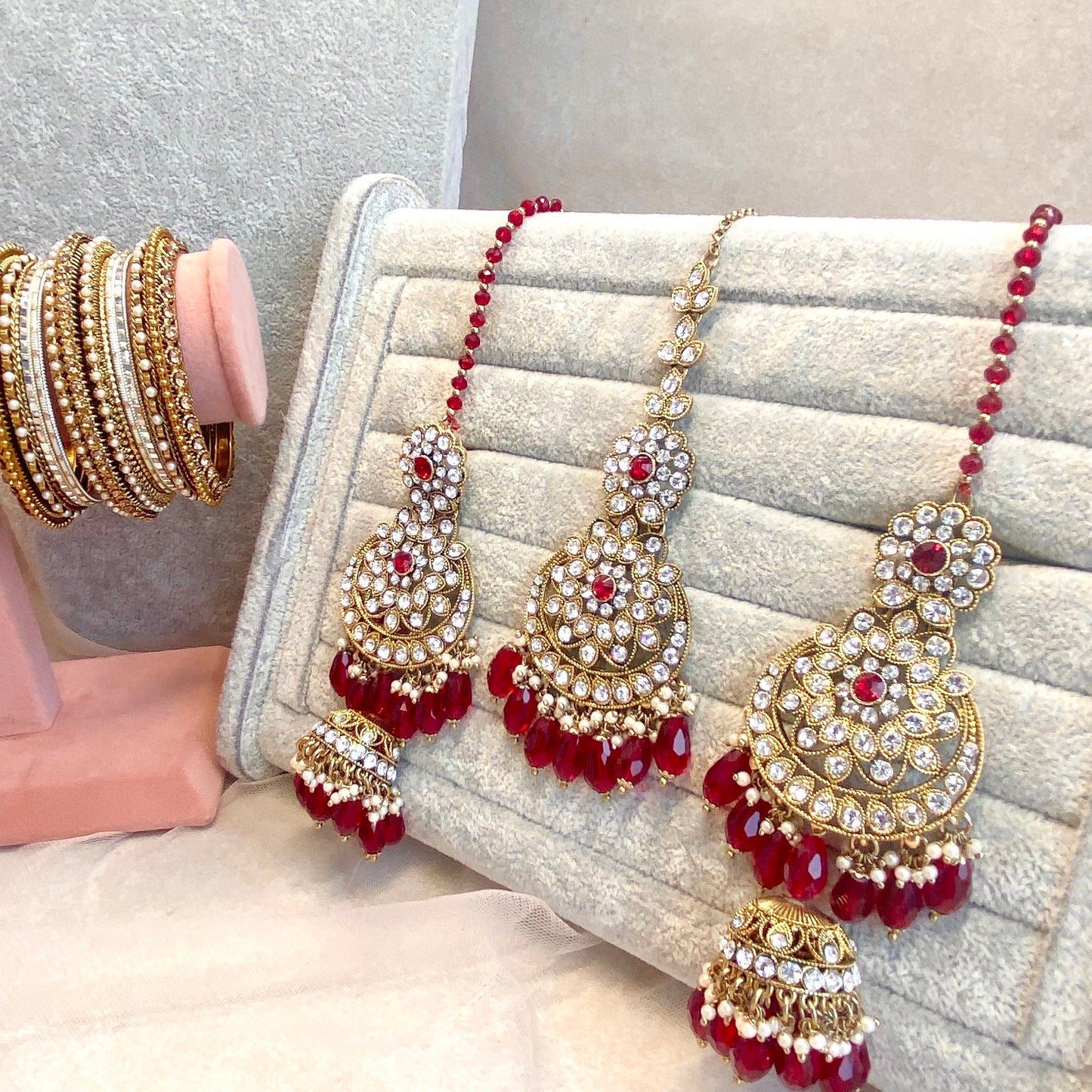 Maroon bridal necklace set/ Jhumki Earring Indian/ Pakistani Style