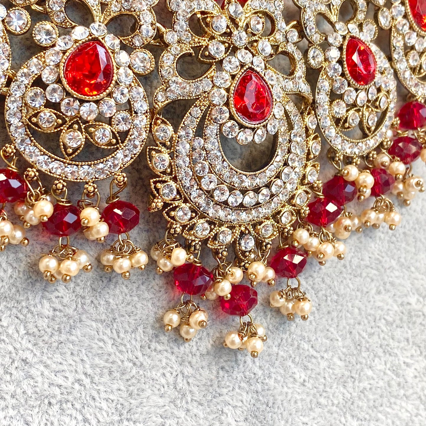 Red Bridal Necklace Set with Jhumar Indian/ Pakistani Style/ Choker/ Earring/ Tikka