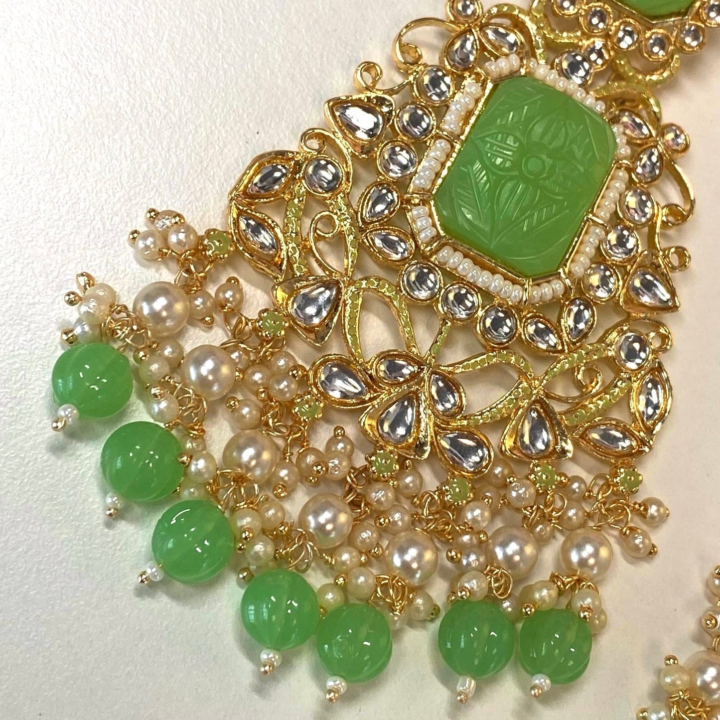 Large Faux-Kundan Earrings - Light Green Indian Style Earring/ Pakistani Fashion/ Fashion Jewellery/ Gift for Women