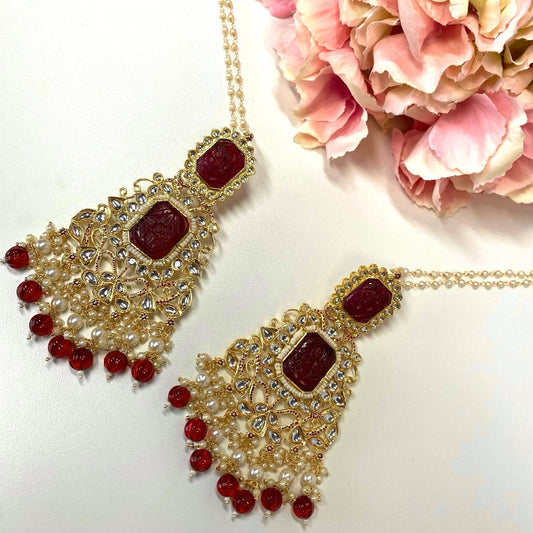 Large Faux-Kundan Earrings - Maroon Indian Style Earring/ Pakistani Fashion/ Fashion Jewellery/ Gift for Women