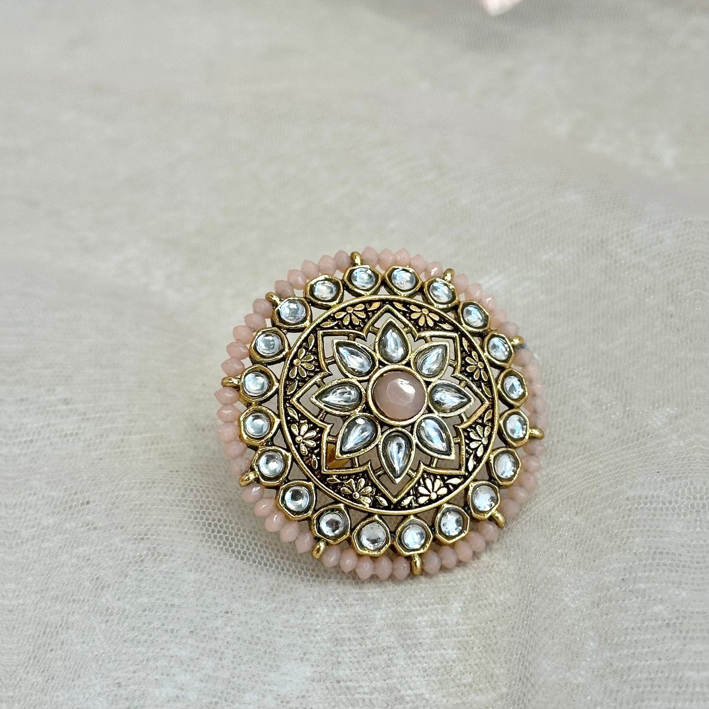 Medium Faux Kundan Ring - Light Pink/ Fashion Jewellery/ Gift for Women/Indian/Pakistani style
