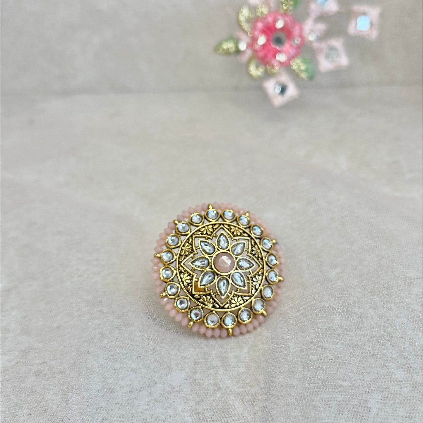 Medium Faux Kundan Ring - Light Pink/ Fashion Jewellery/ Gift for Women/Indian/Pakistani style