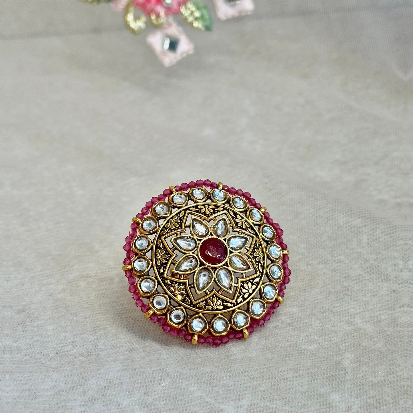 Medium Faux Kundan Ring - Purple/ Fashion Jewellery/ Gift for Women/Indian/Pakistani style