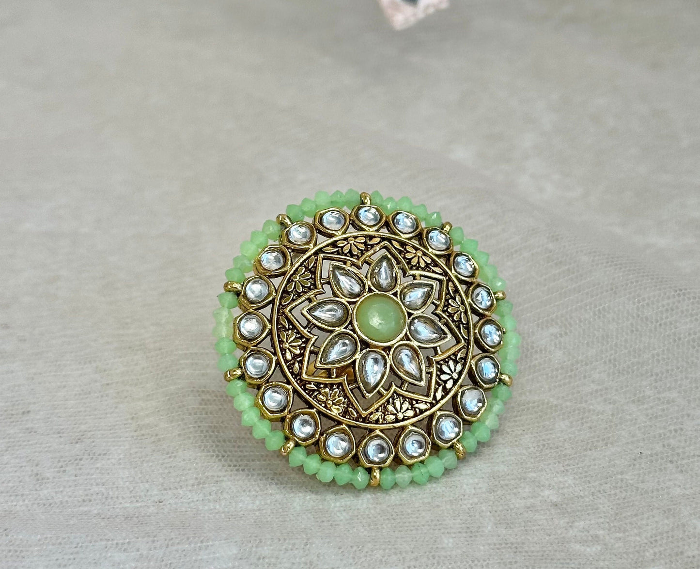 Medium Faux Kundan Ring - Mint/ Fashion Jewellery/ Gift for Women/Indian/Pakistani style